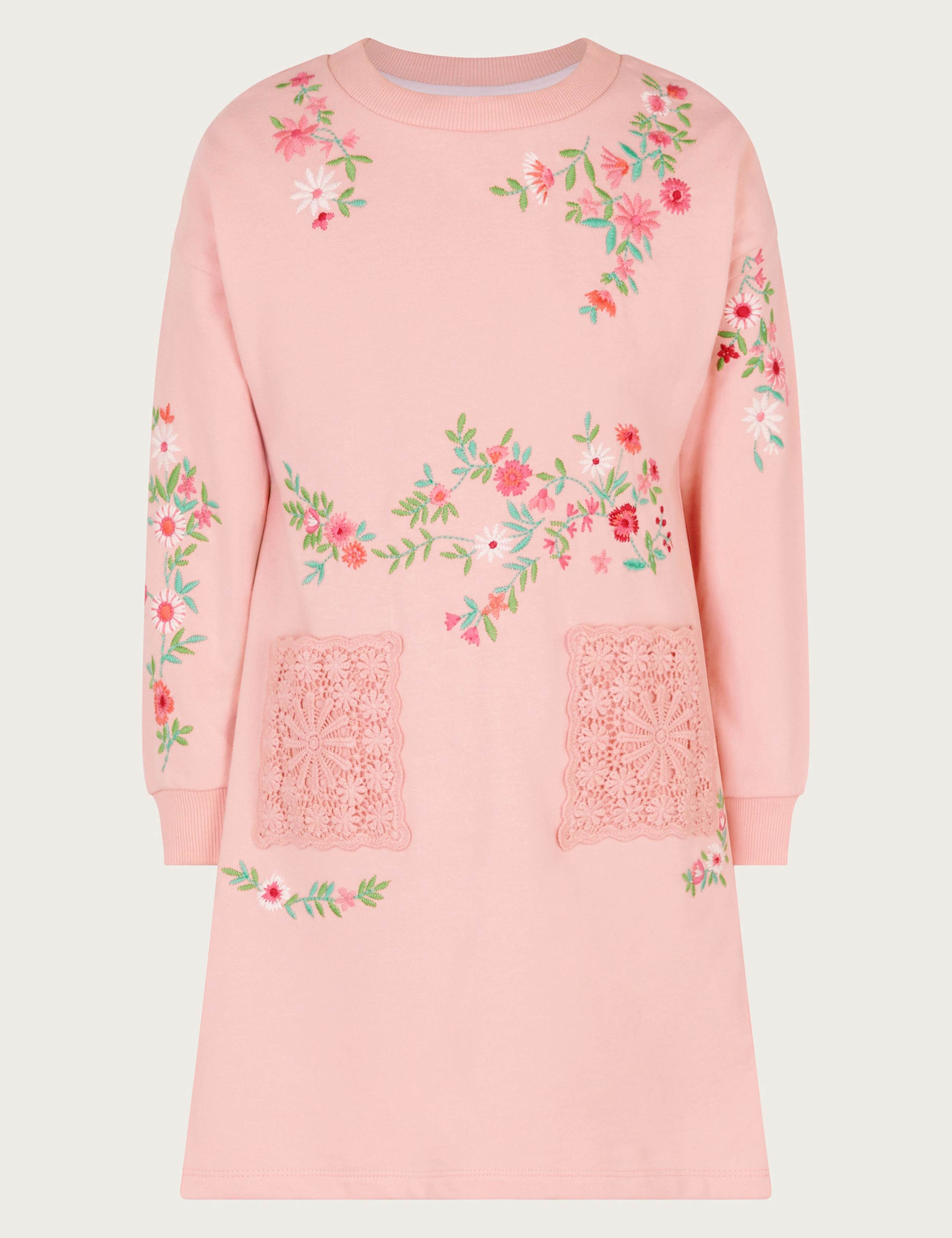 Pure Cotton Floral Embroidered Sweatshirt Dress (3-13 Yrs)