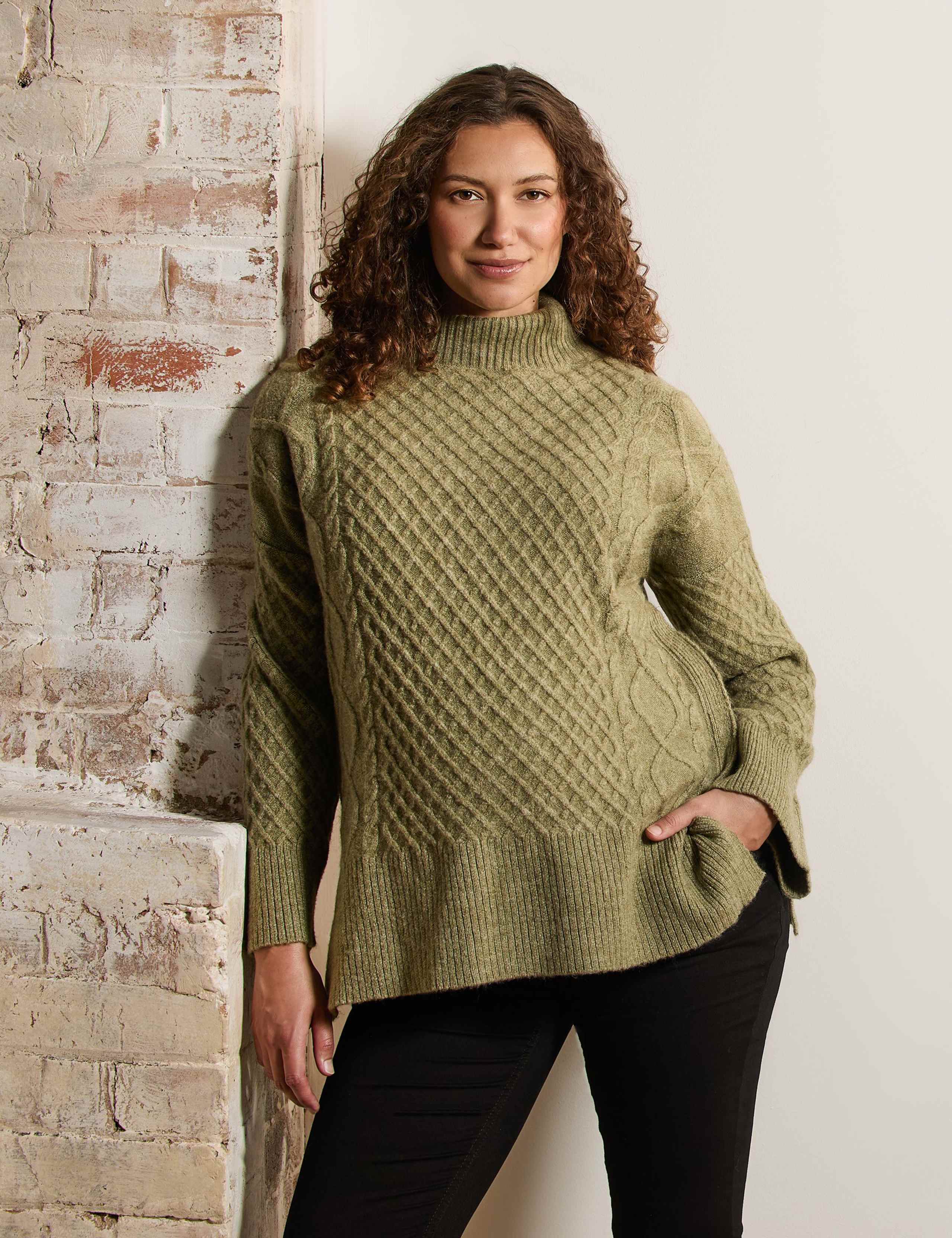 Maternity Cable Knit Roll Neck Jumper