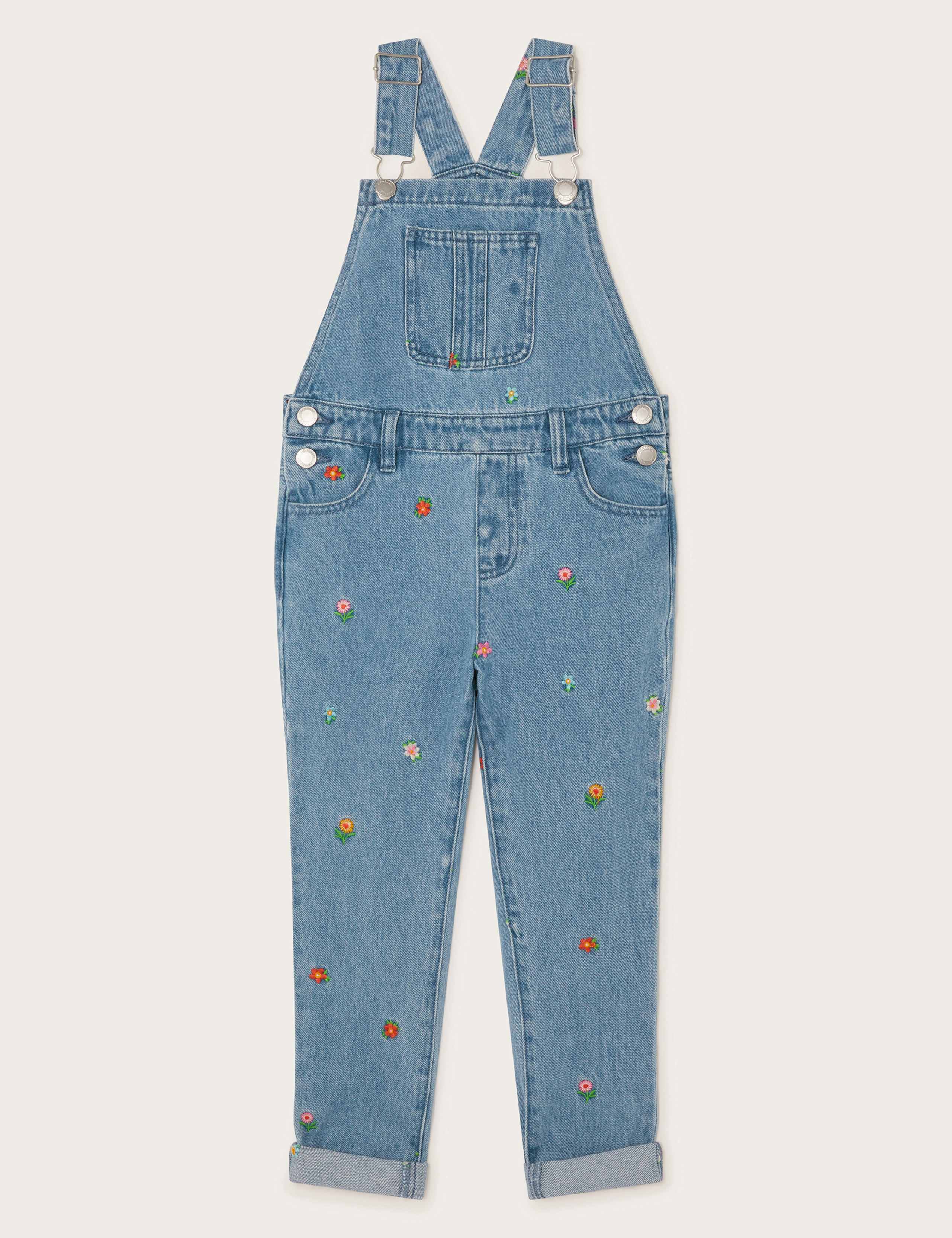Denim Floral Dungarees (2-13 Yrs)
