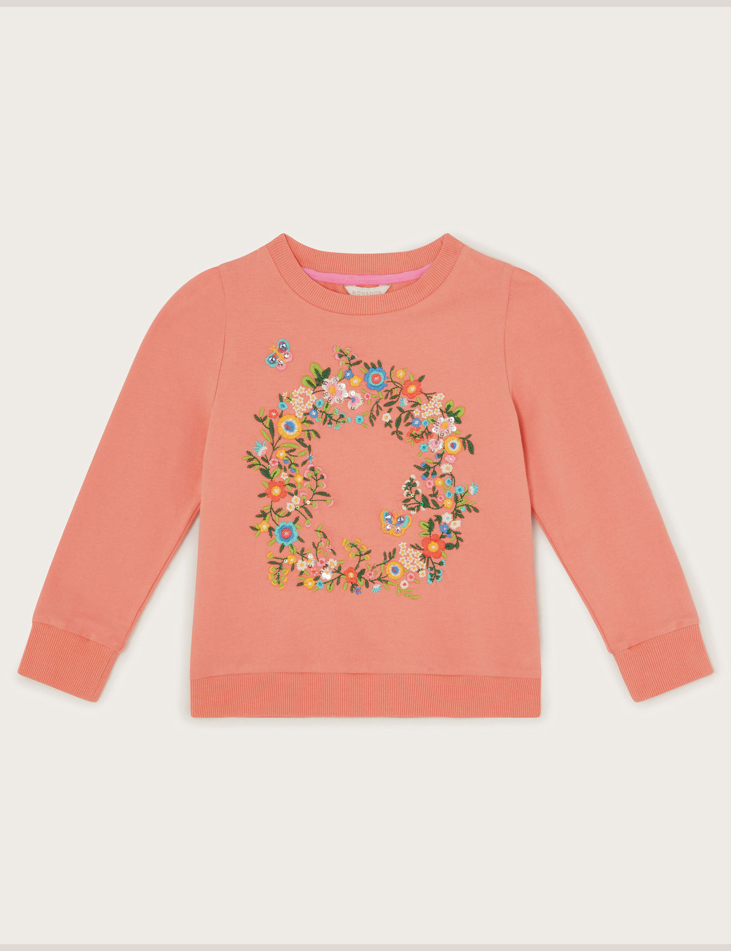 Pure Cotton Floral Wreath Embroidered Sweatshirt (3-13 Yrs)