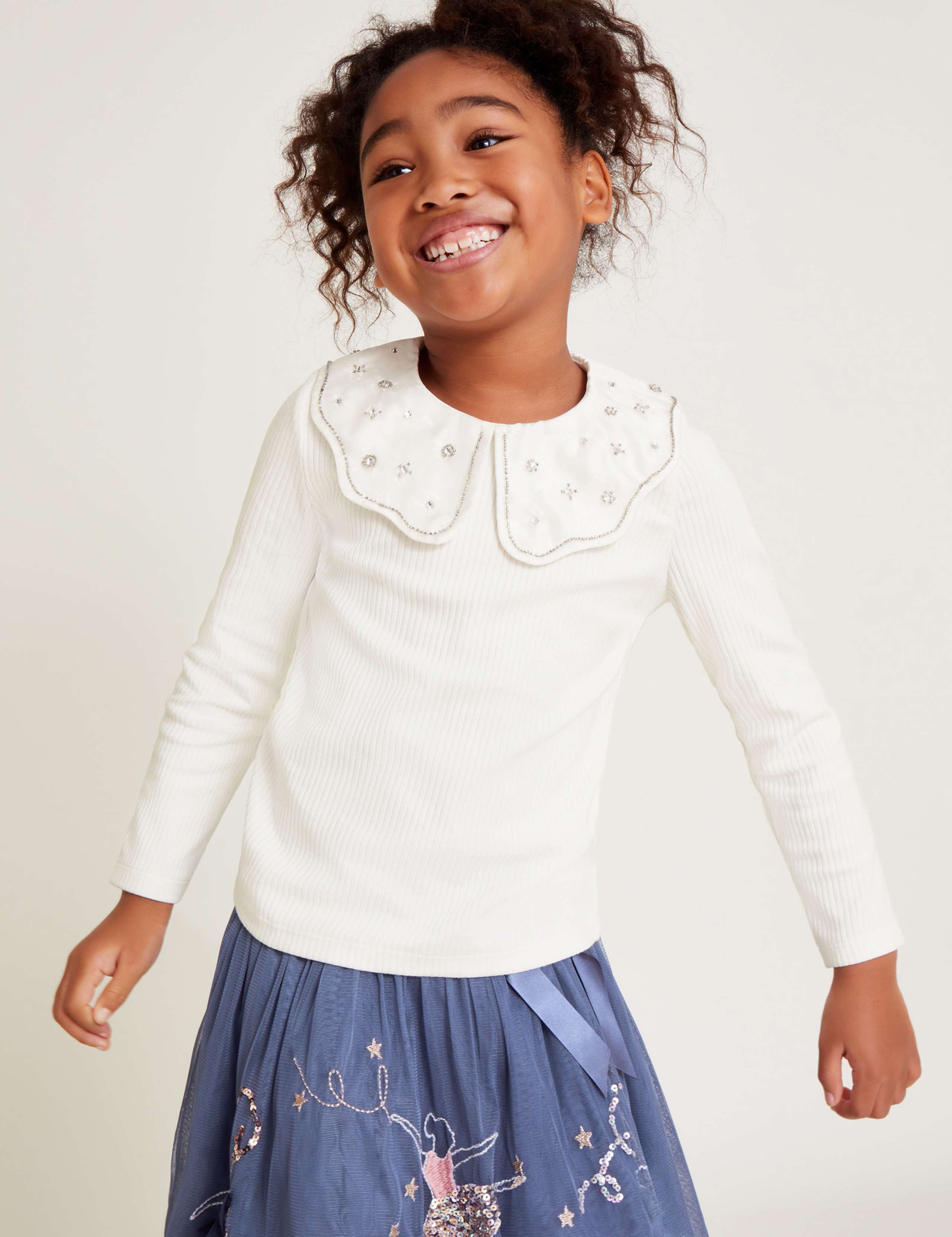 Cotton Rich Embellished Ribbed Top (3-13 Yrs)