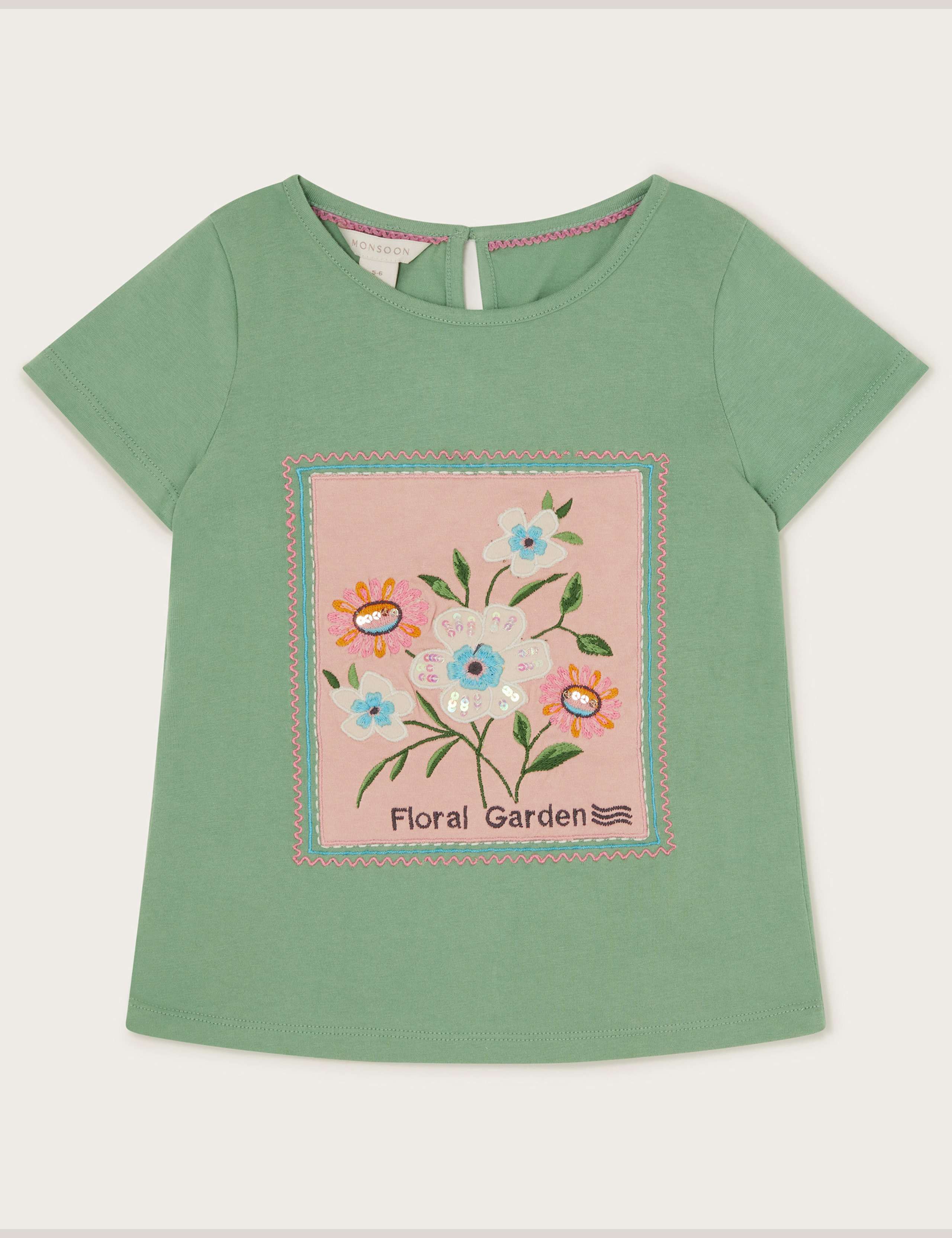 Pure Cotton Flower Embroidered T-Shirt (3-13 Yrs)