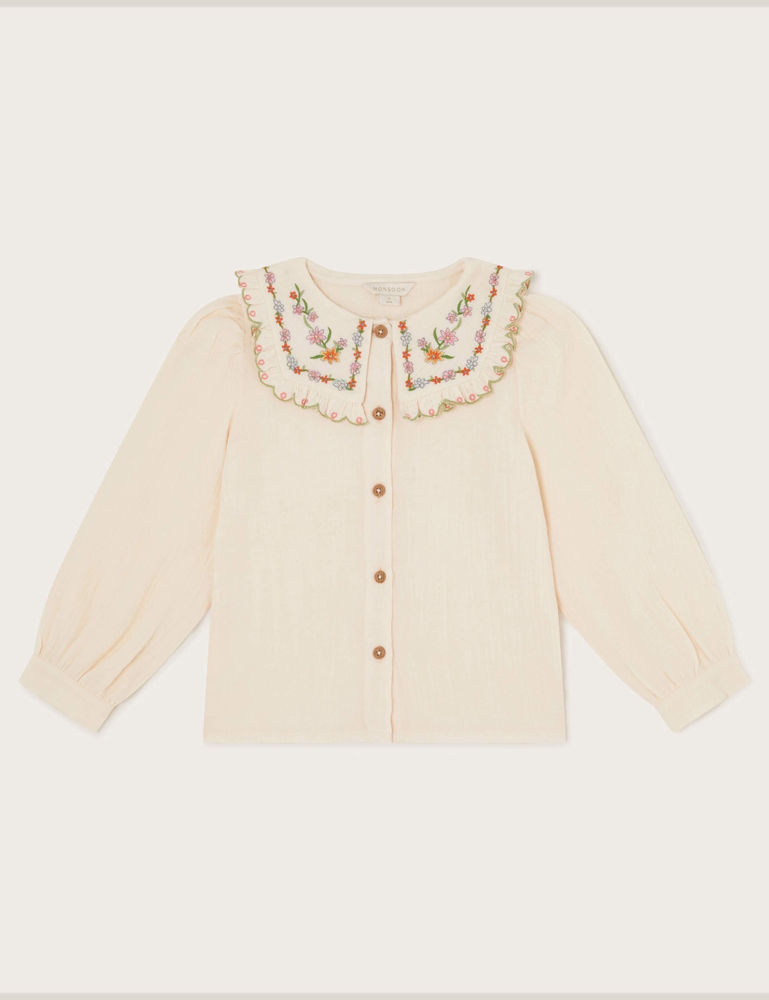 Pure Cotton Flower Embroidered Top (4-13 Yrs)