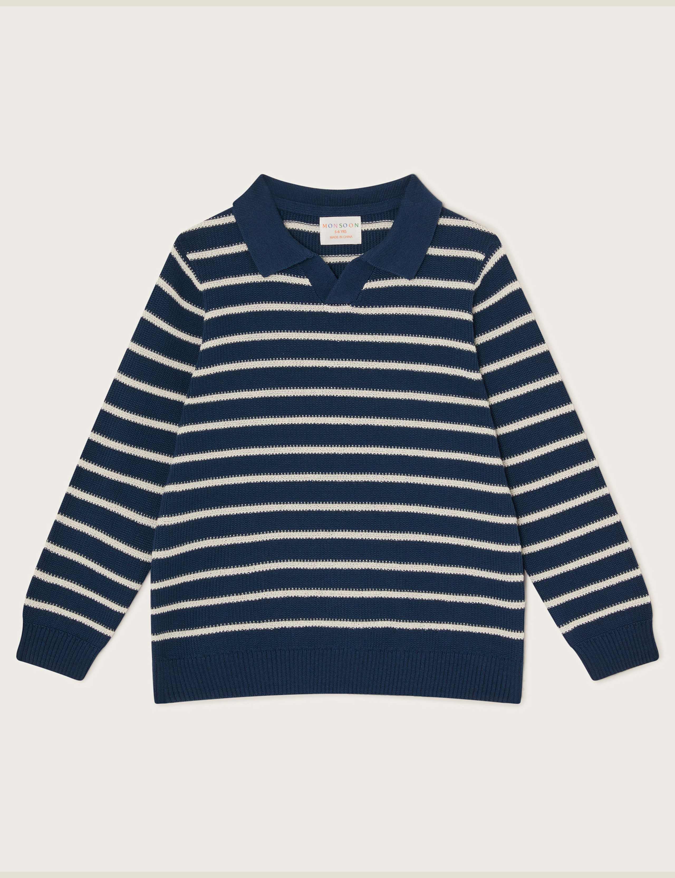 Pure Cotton Striped Polo Knitted Top (2-13 Yrs)