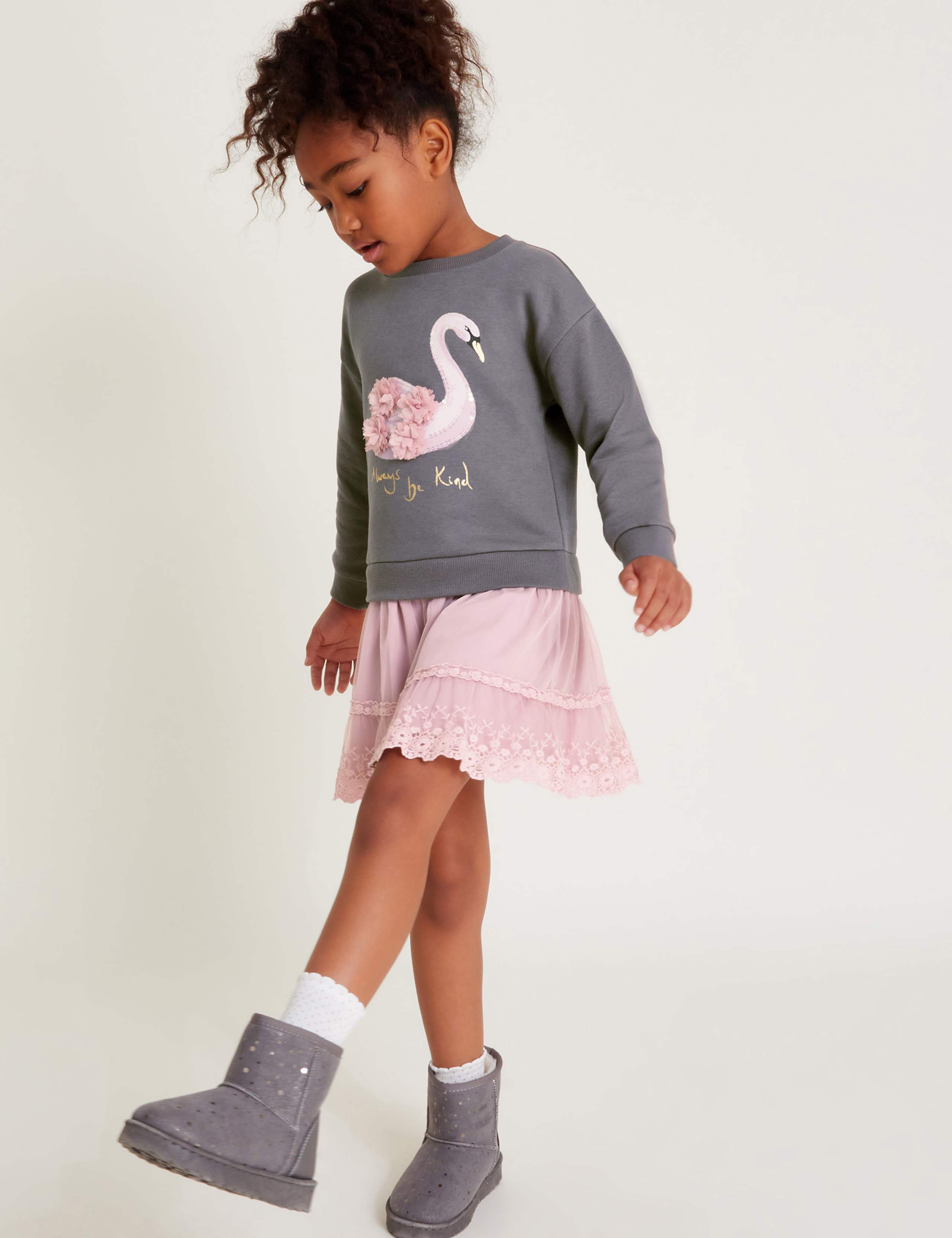 Cotton Rich 2-in-1 Swan Jumper Dress (2-13 Yrs)