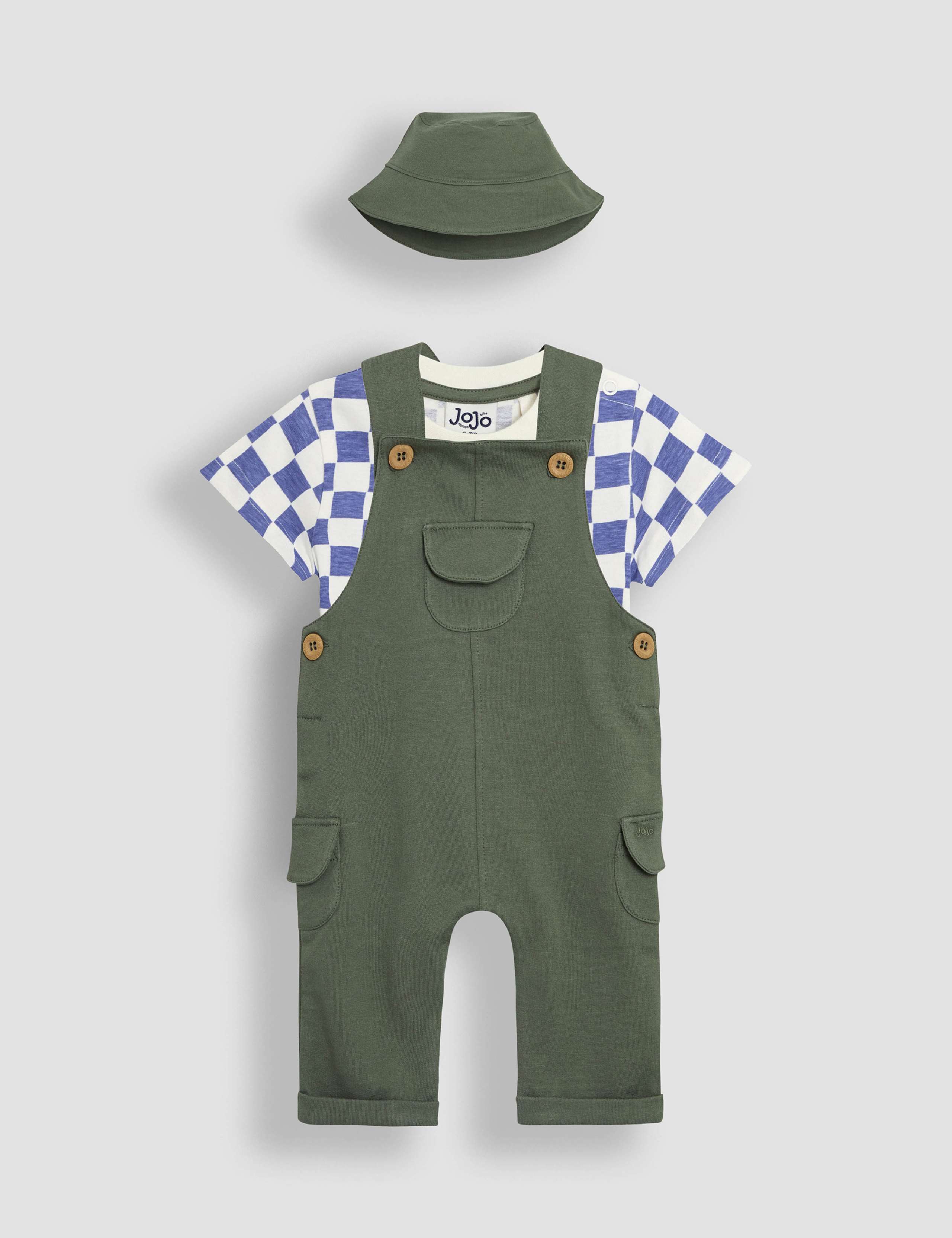 3pc Pure Cotton Dungarees Outfit (0-24 Mths)