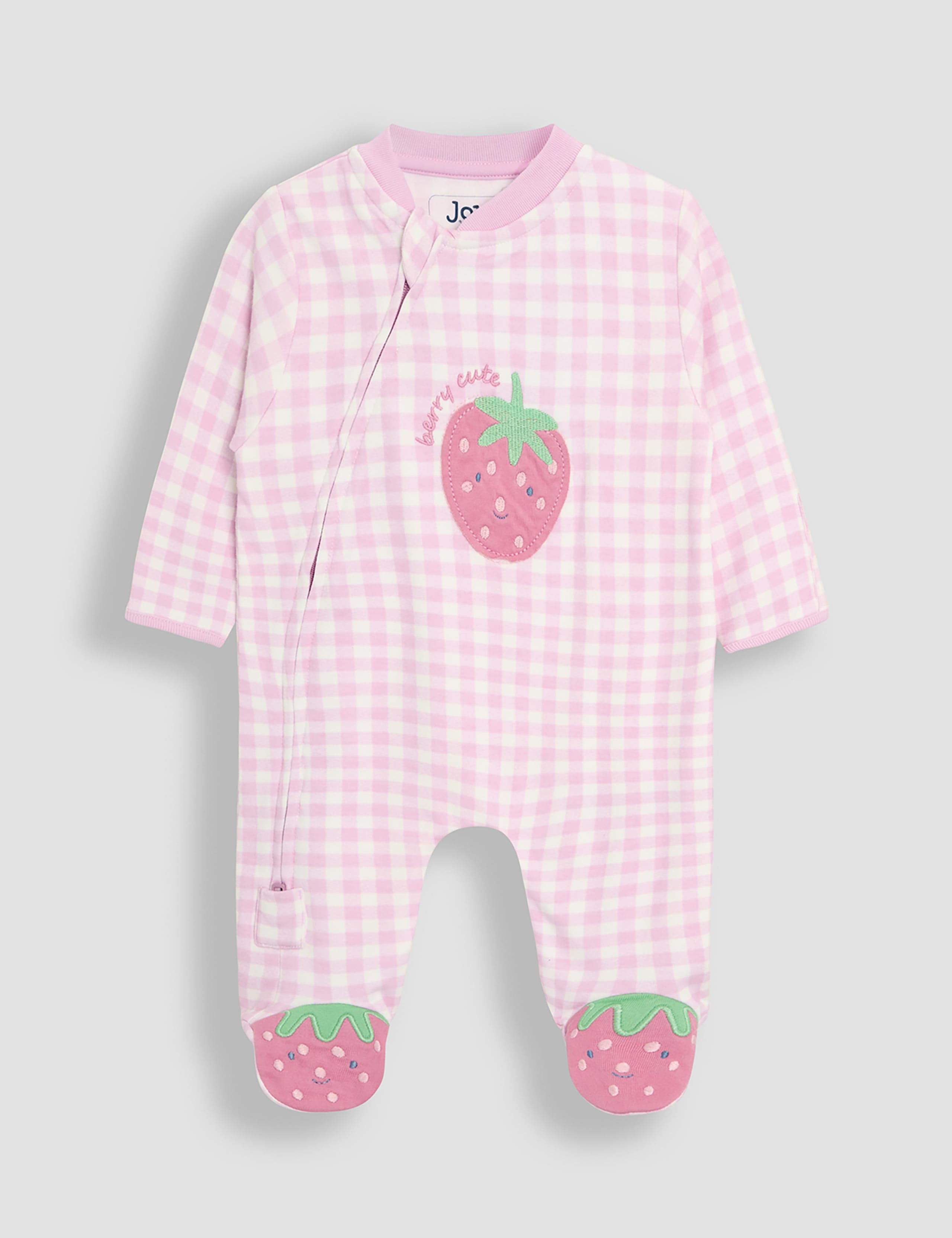 Pure Cotton Strawberry Zip Sleepsuit (0-12 Mths)