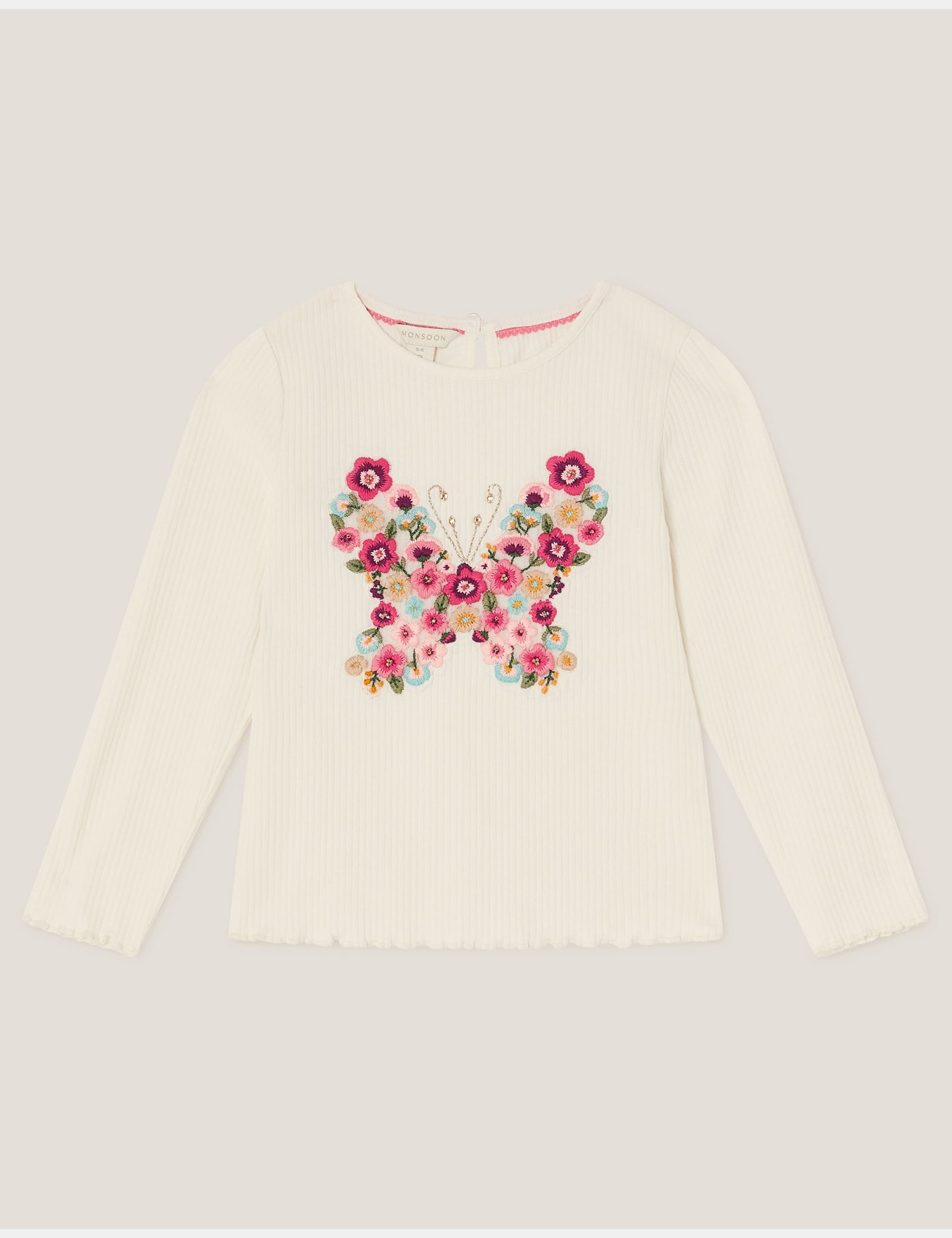Cotton Rich Embroidered Ribbed Top (3-15 Yrs)