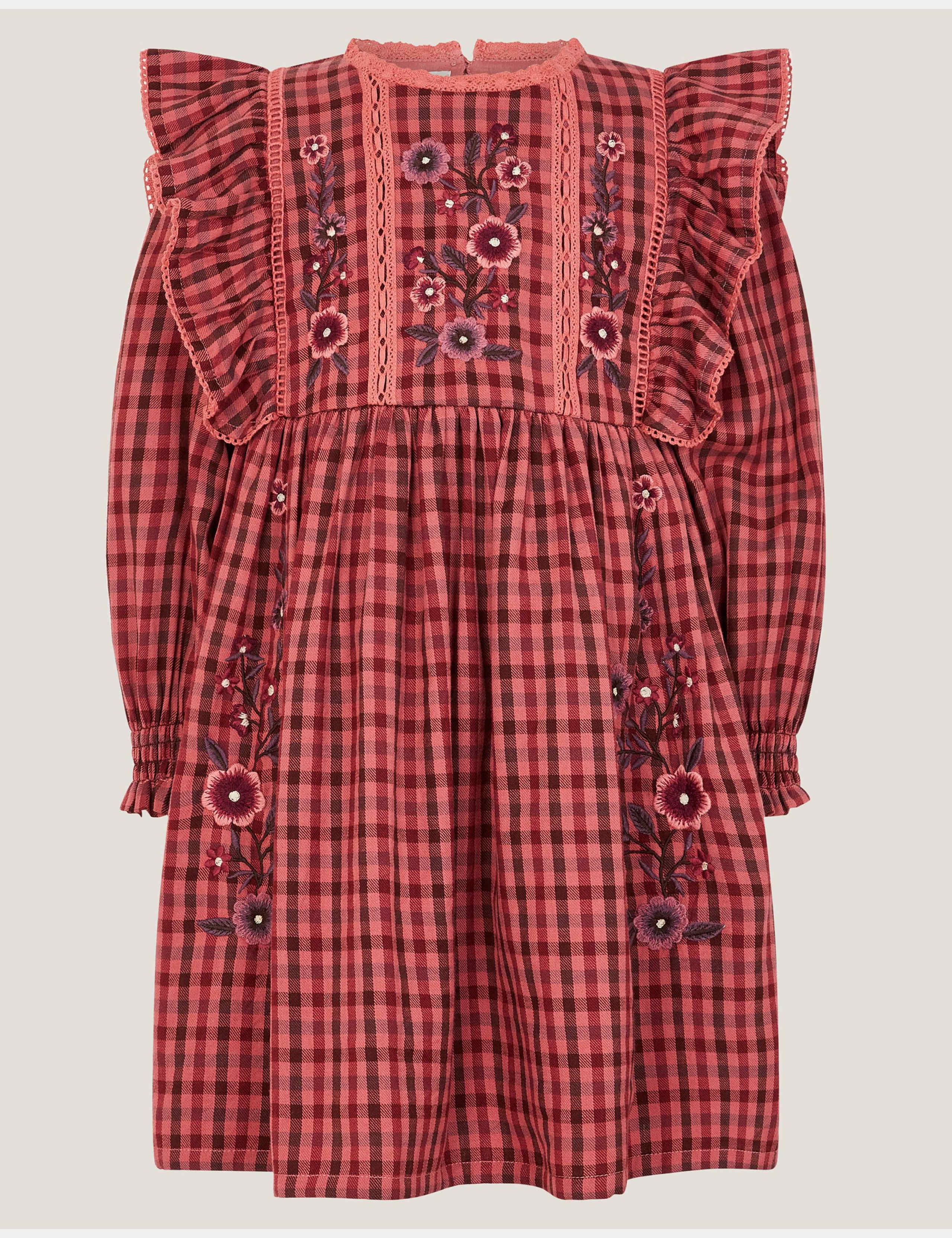 Floral Embroidered Check Dress (3-15 Yrs)