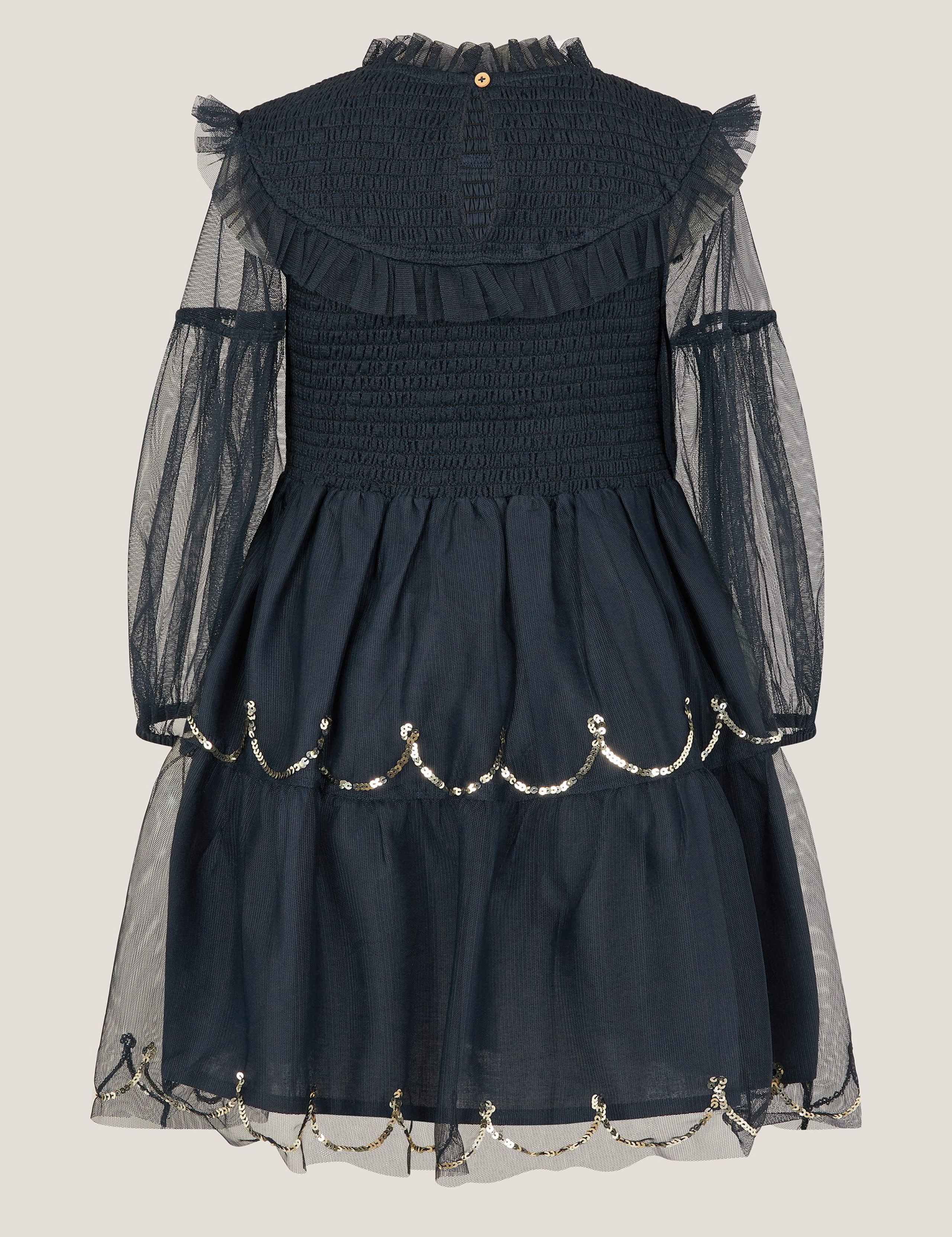 Mesh Sequin Shirred Dress (3-13 Yrs)