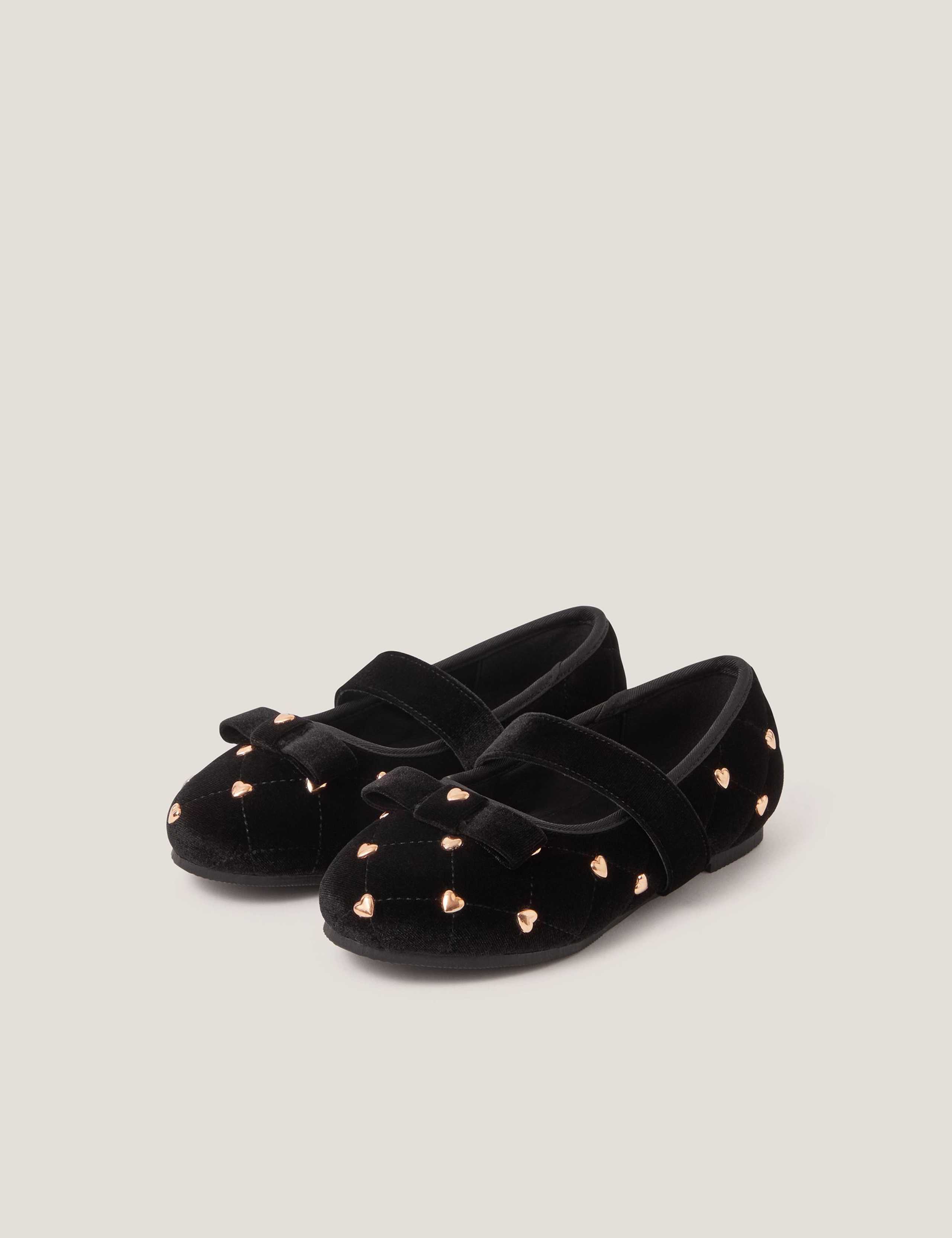 Kids' Velvet Heart Ballerina Flats (7 Small - 4 Large)
