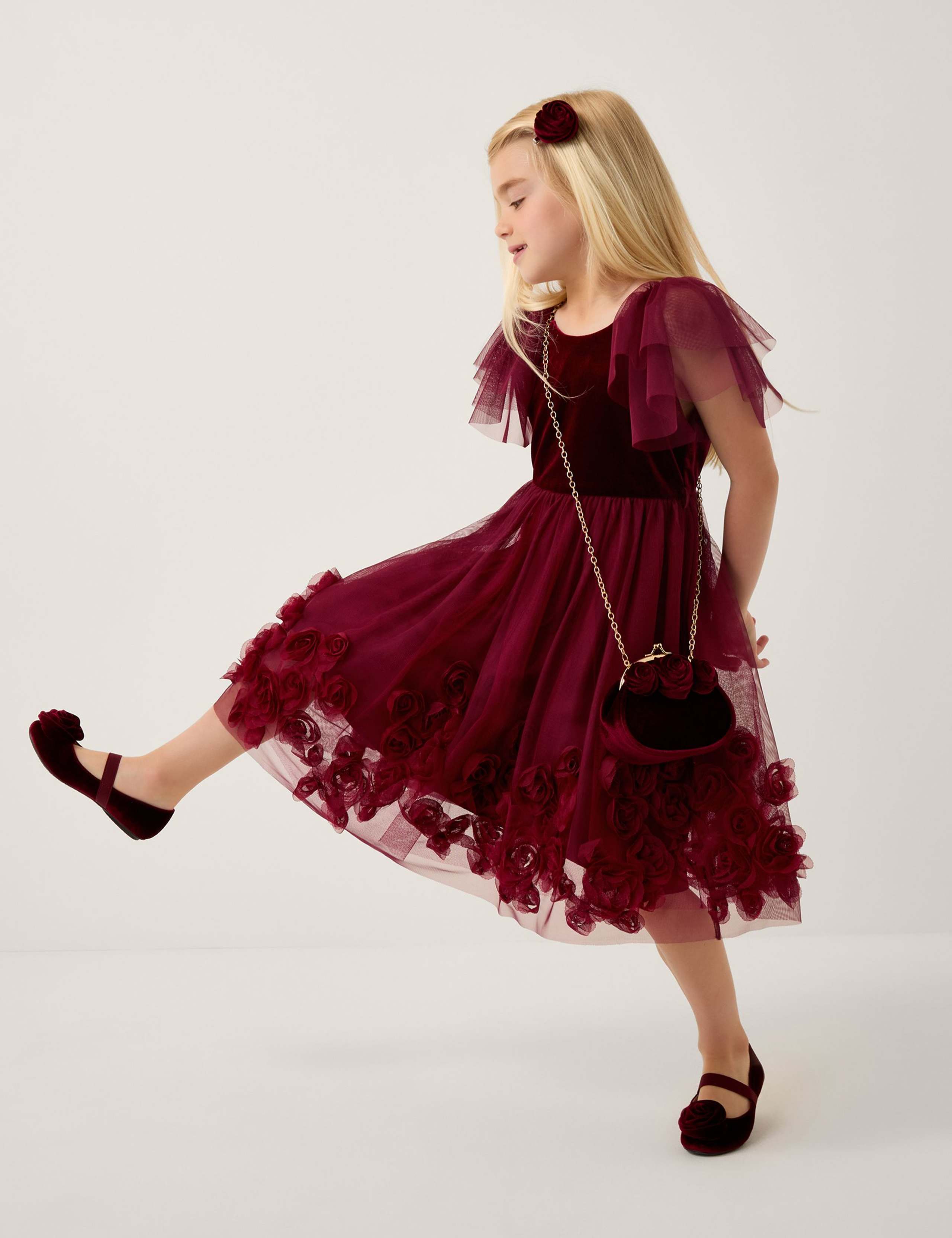 Velvet Rose Applique Dress (3-15 Yrs)