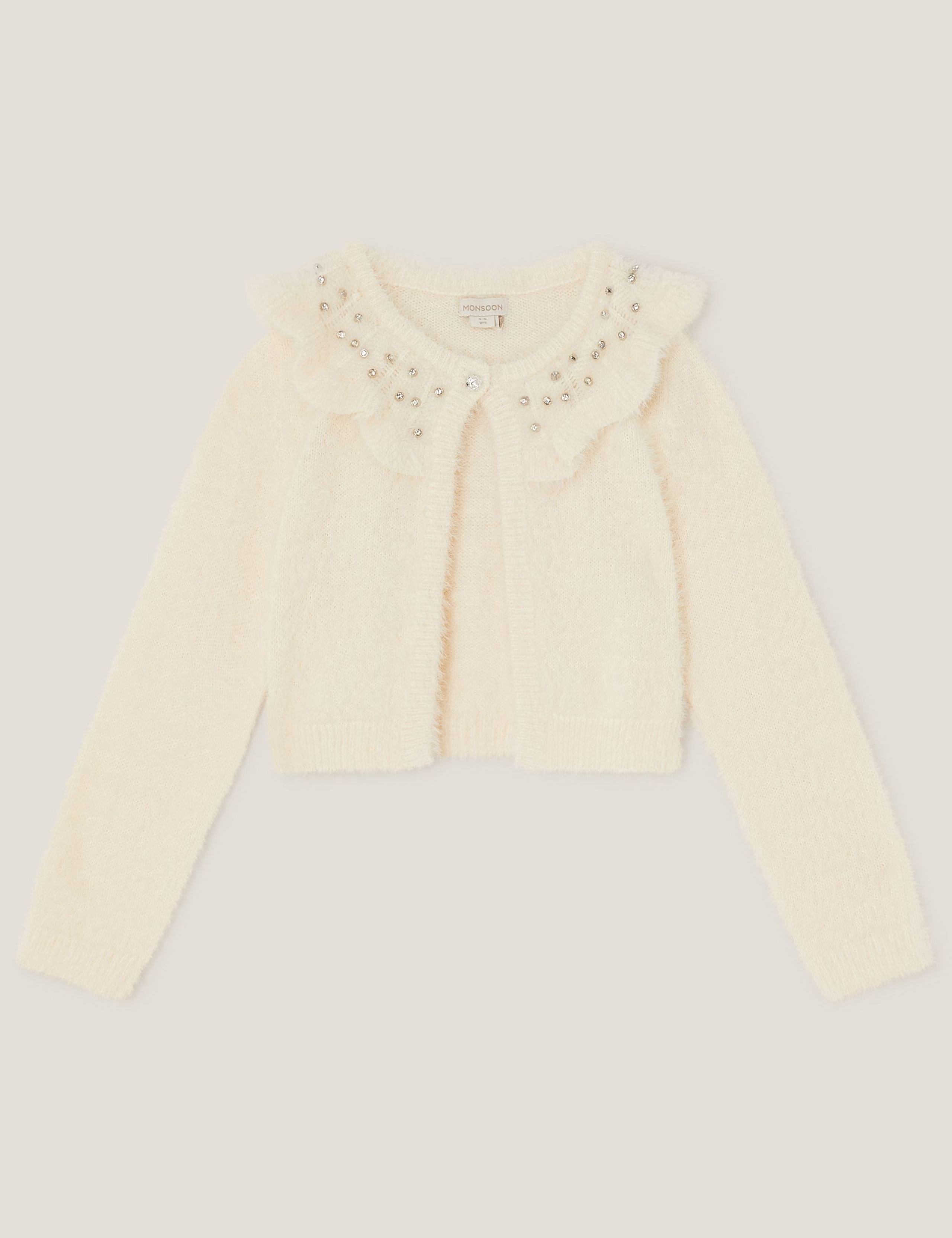 Embellished Collar Fuzzy Cardigan (3-15 Yrs)