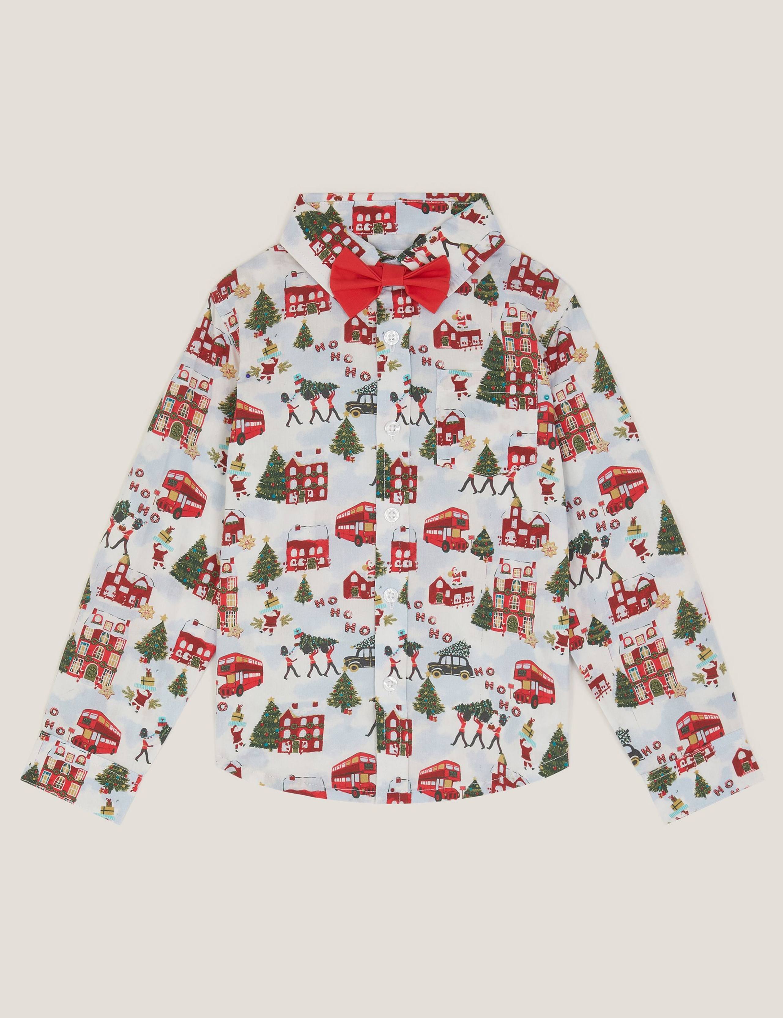 Christmas Print Shirt with Bow Tie (2-13 Yrs)
