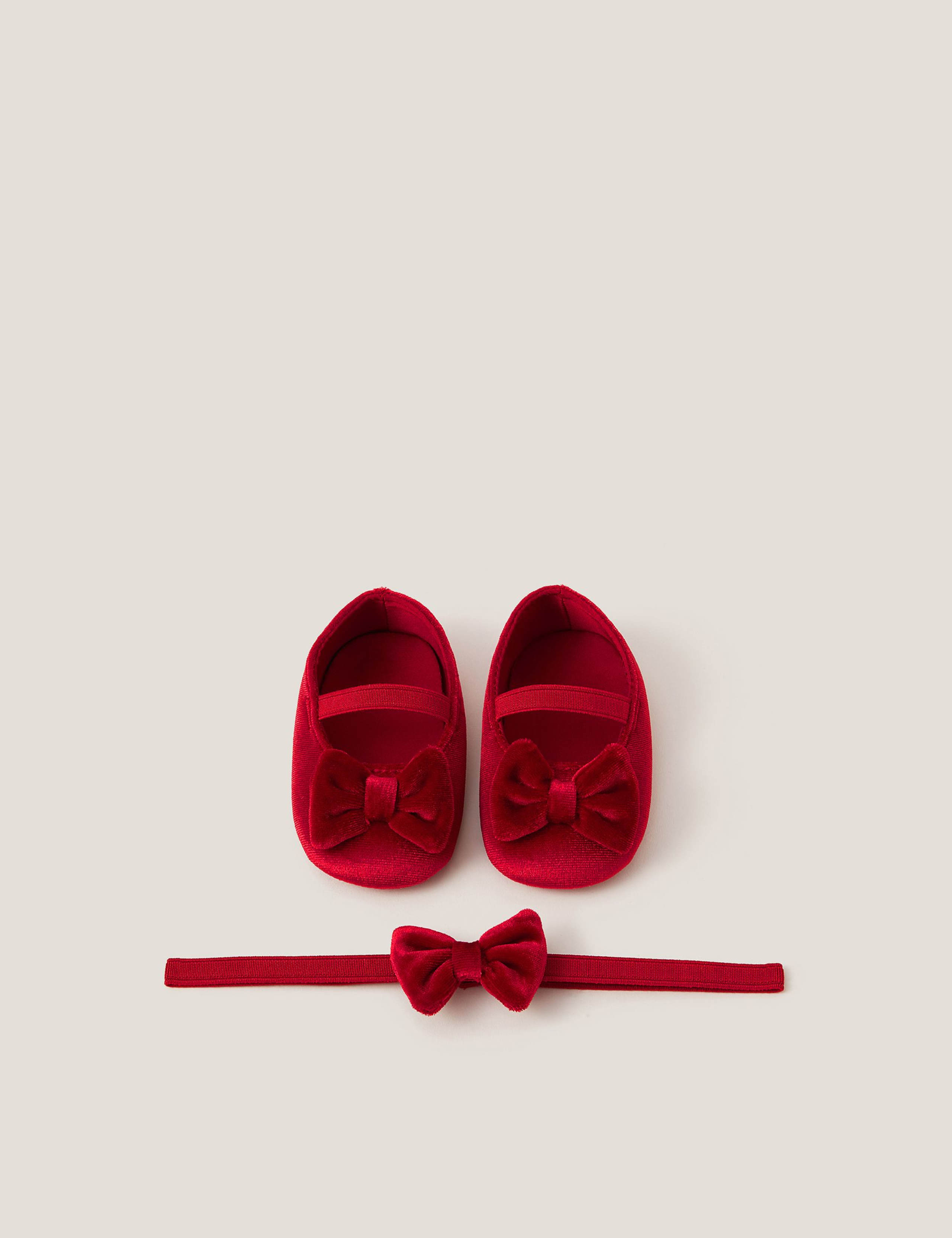 Velvet Bow Booties & Headband Set (0-18 Mths)