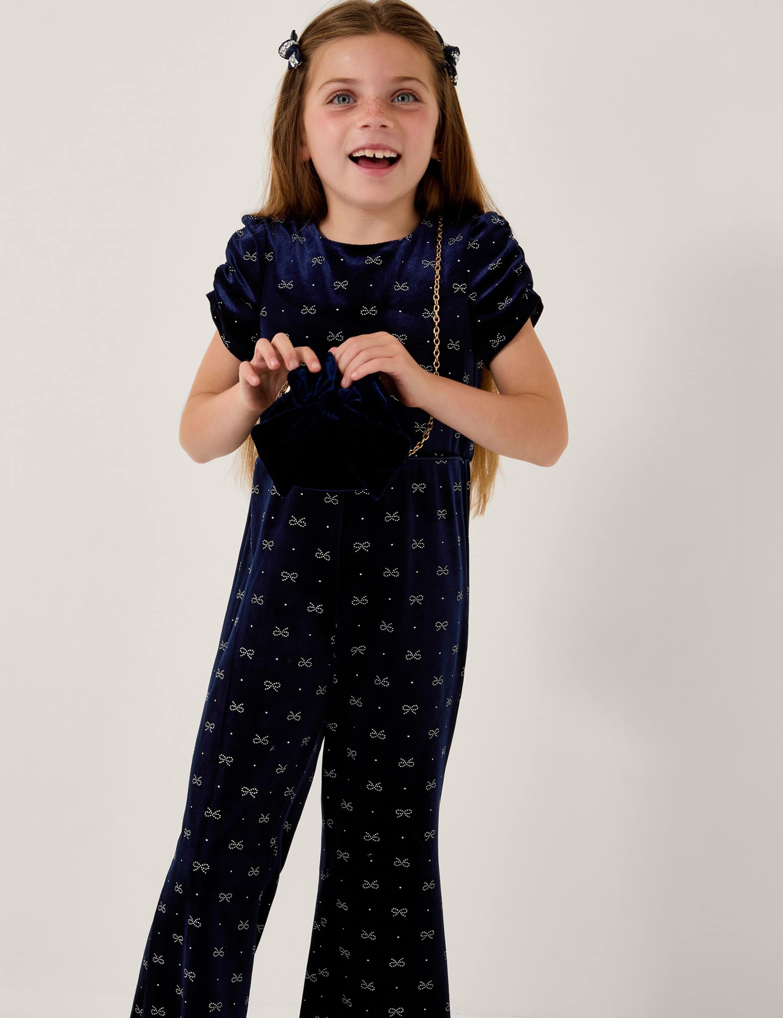 Velvet Bow Flare Party Jumpsuit (3-15 Yrs)