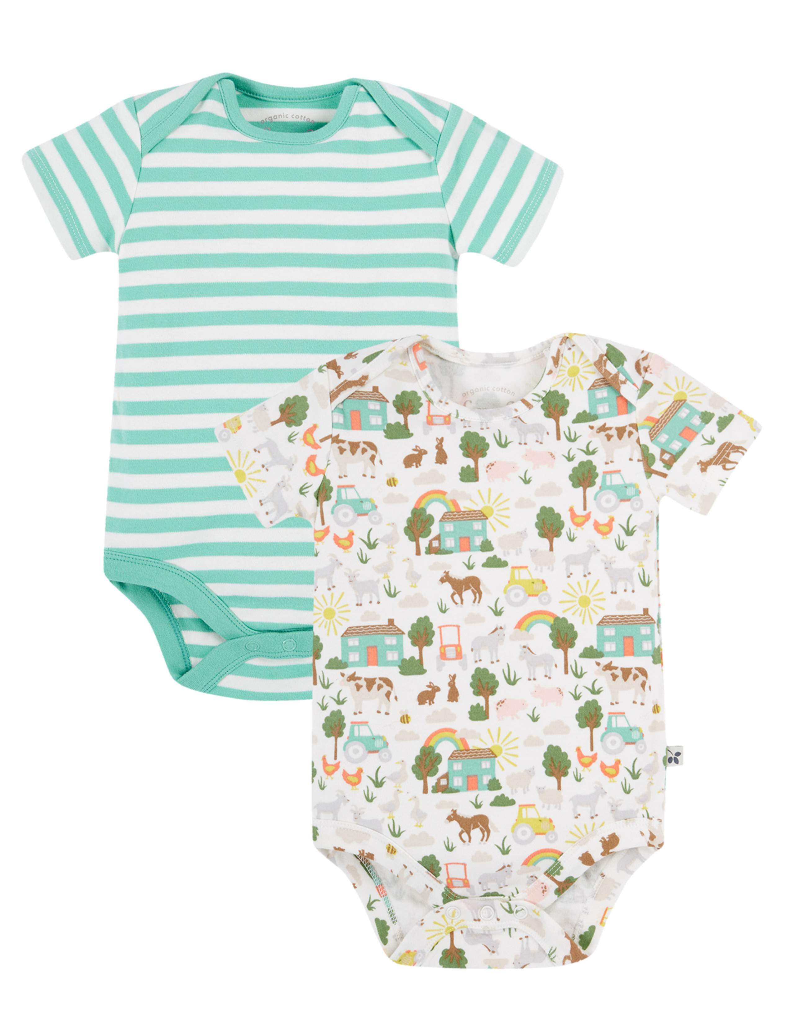 2pk Pure Cotton Patterned Bodysuits (0-18 Mths)
