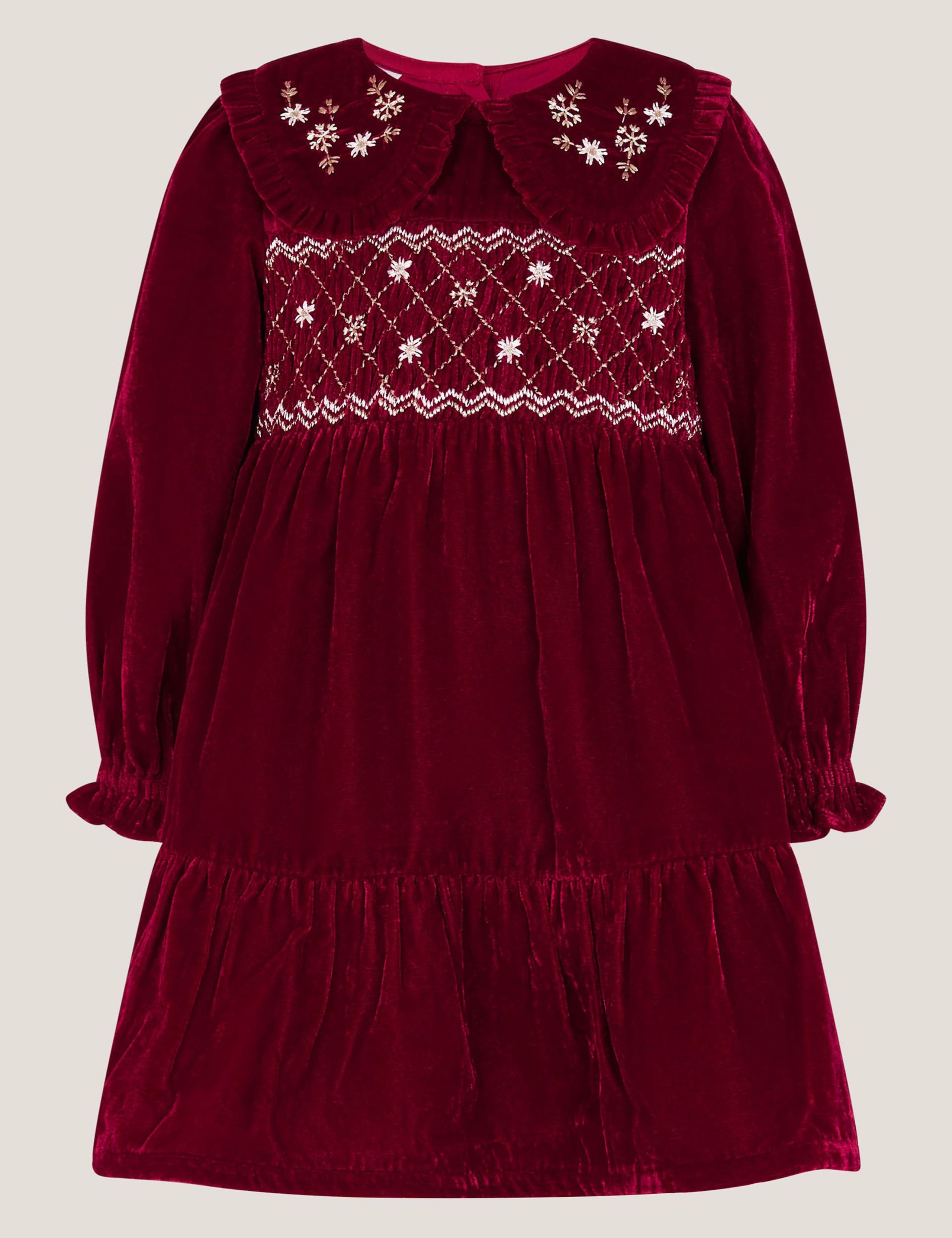 Velvet Floral Embroidery Smock Dress (0-24 Mths)