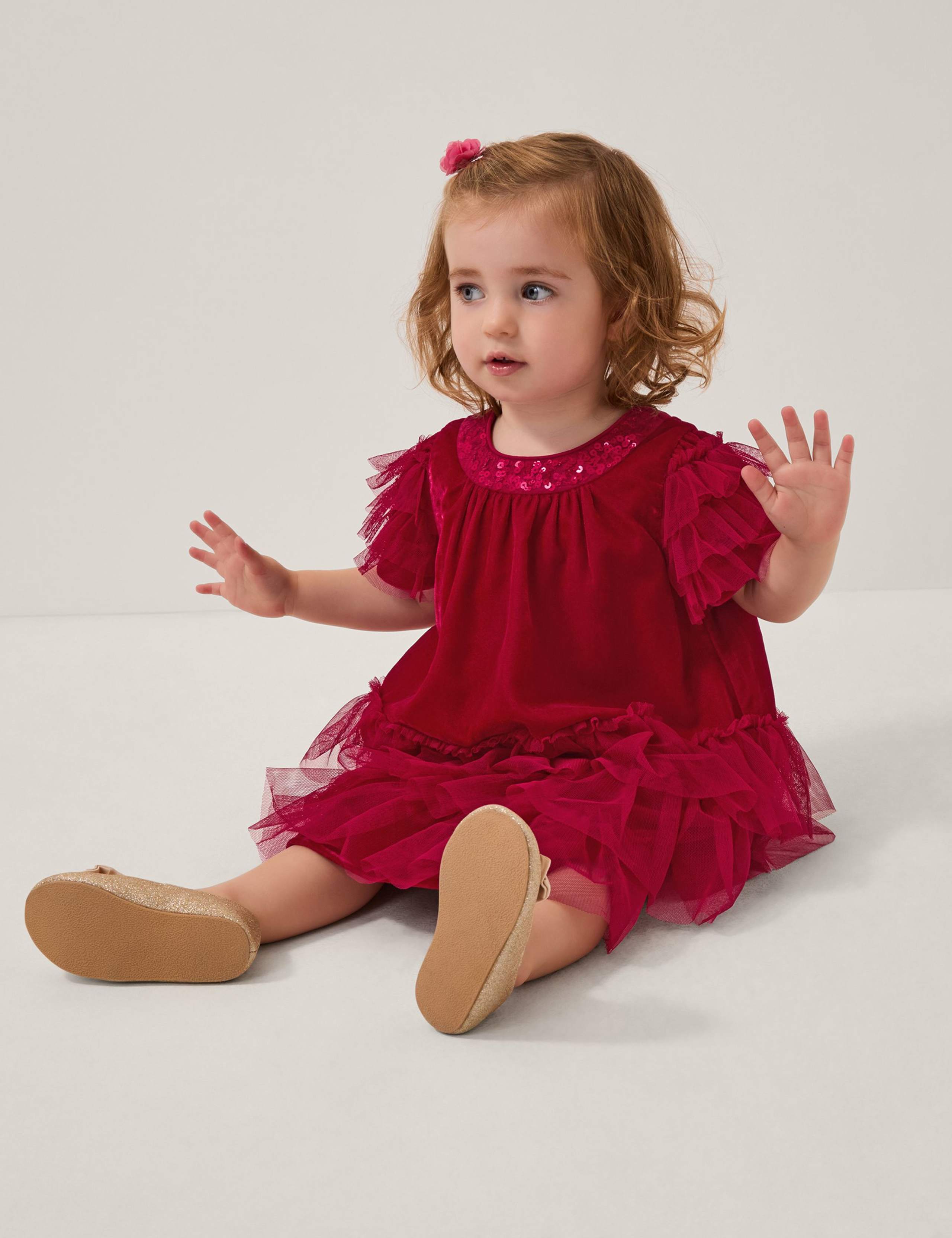 Velvet Tiered Tulle Ruffle Party Dress (0-24 Mths)