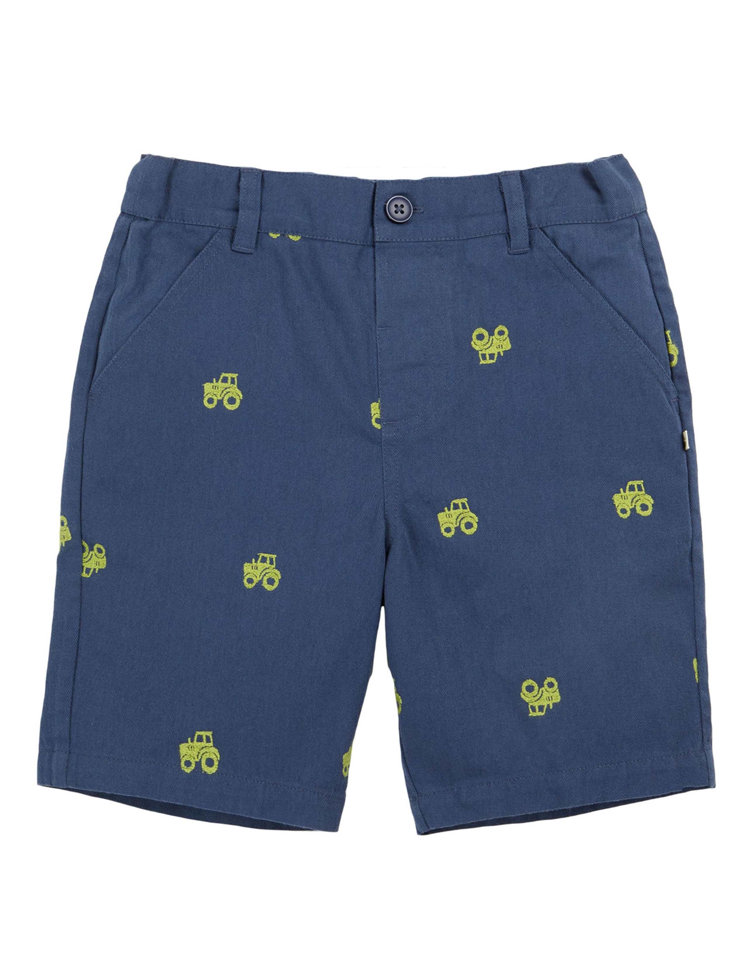 Pure Cotton Embroidered Tractor Shorts (2-10 Yrs)