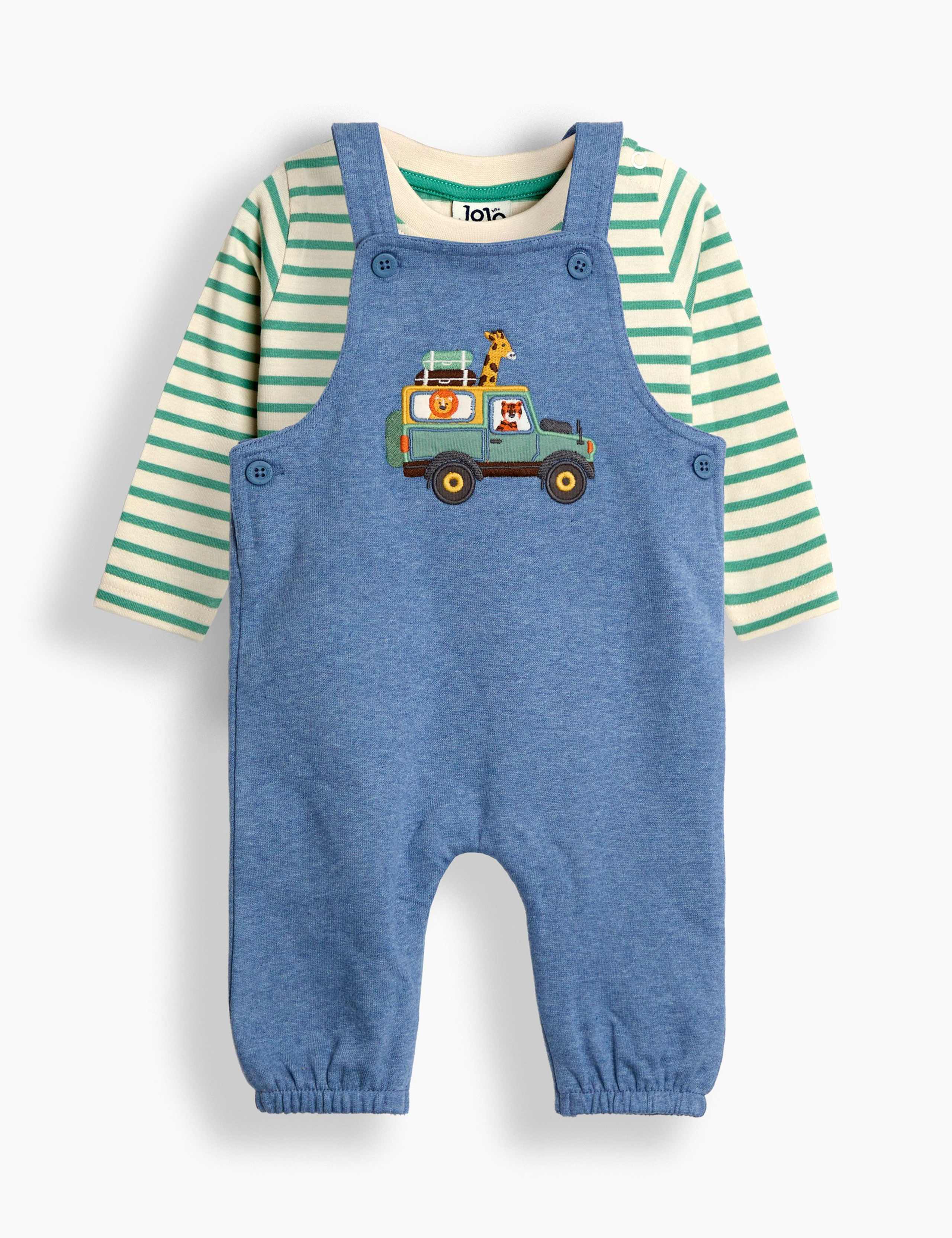 2pc Pure Cotton Safari Dungarees Outfit (0-3 Yrs)