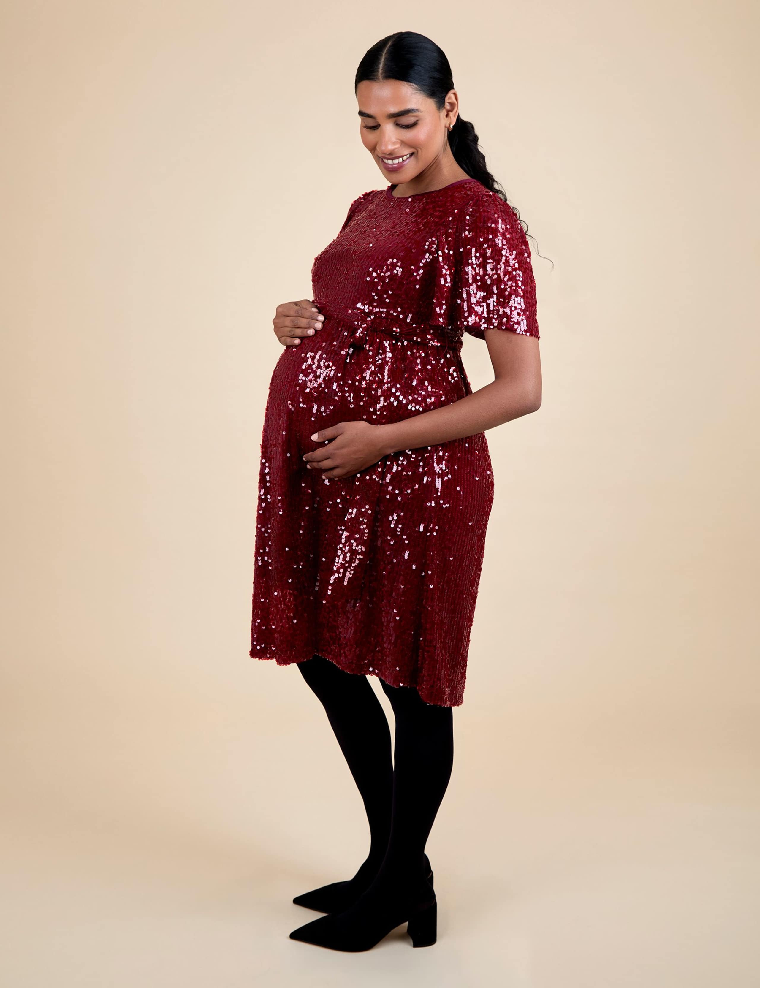 Maternity Sequin Knee Length Waisted Dress
