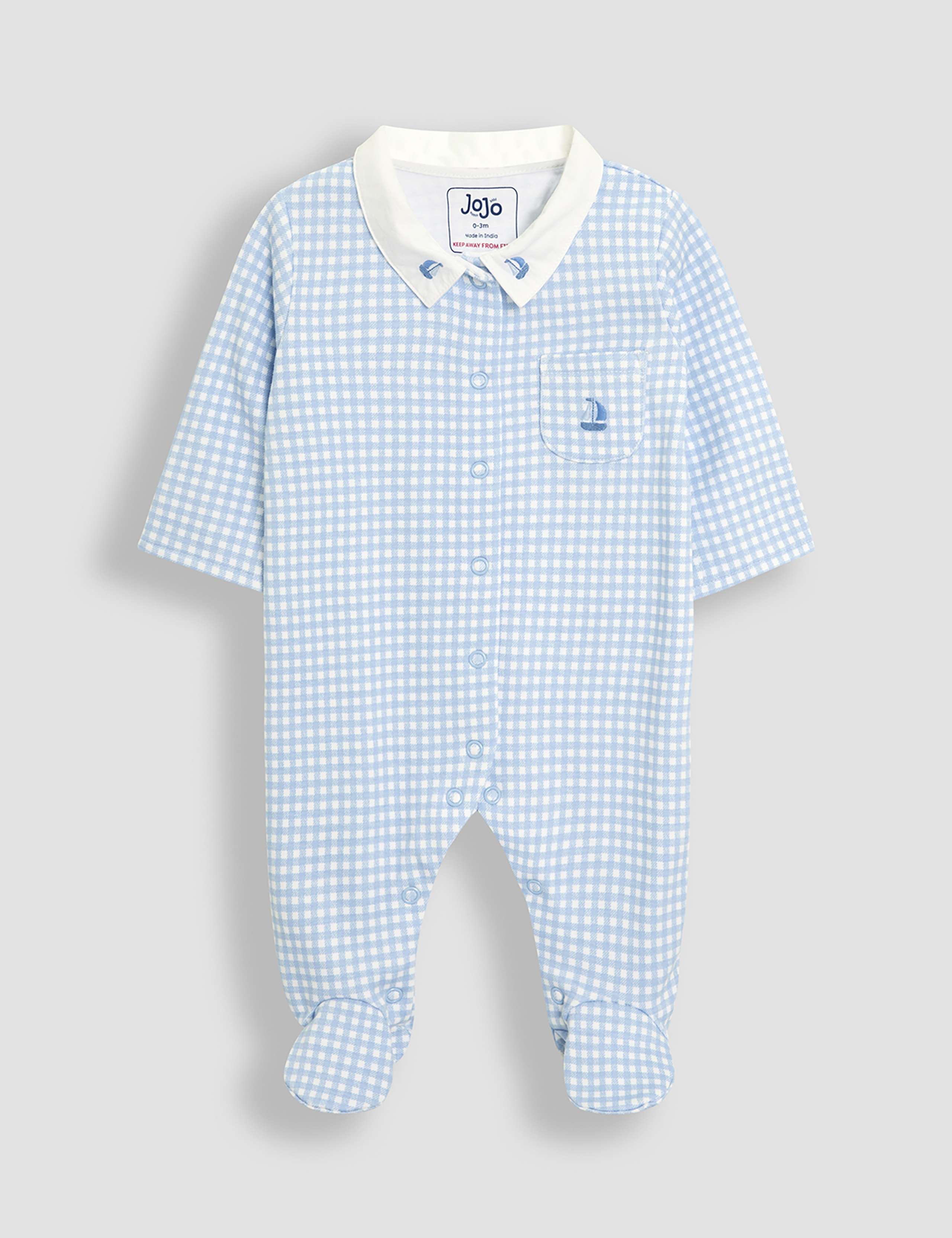 Pure Cotton Gingham Boat Sleepsuit (0-12 Mths)