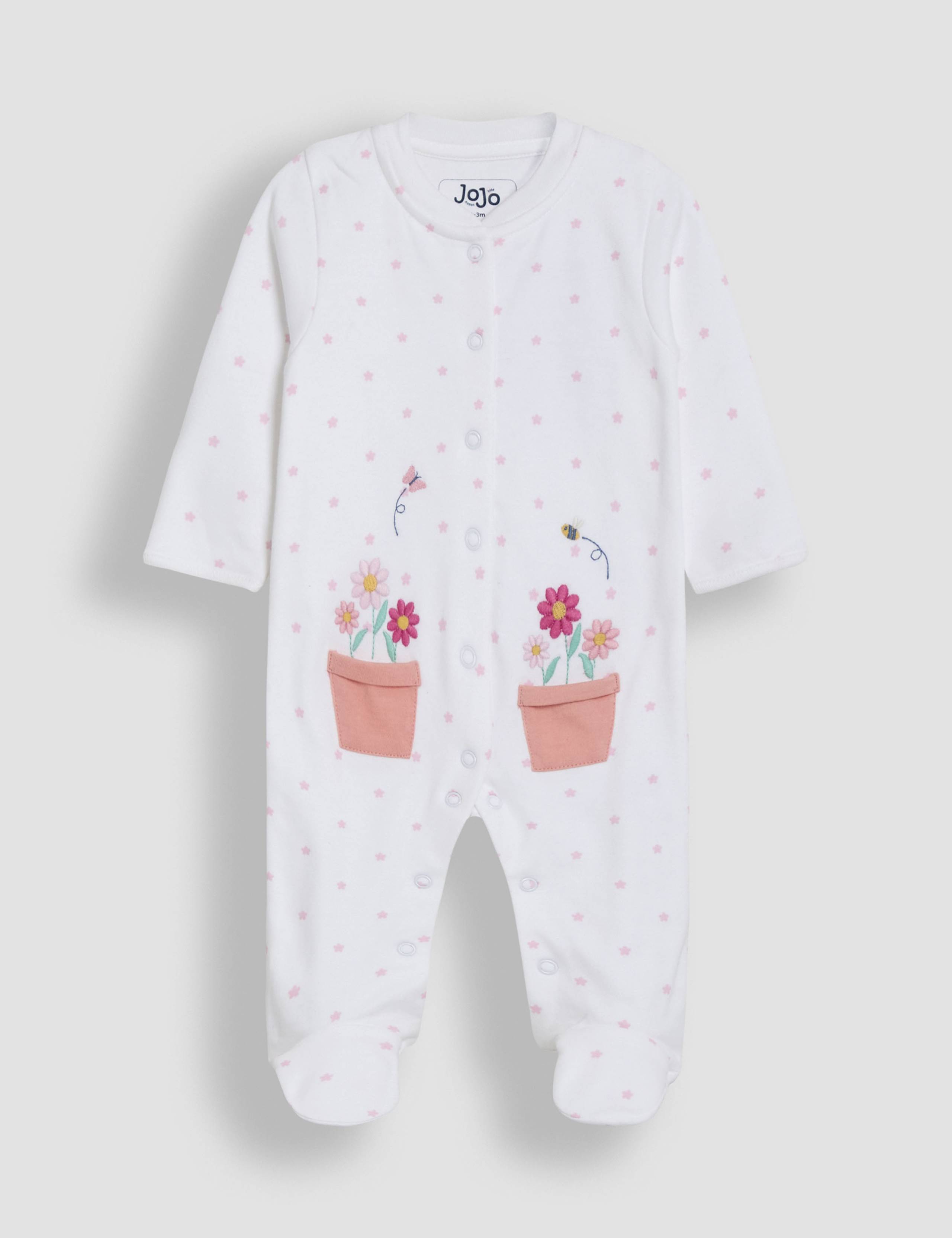 Pure Cotton Flower Pot Appliqué Sleepsuit (Newborn - 12 Mths)