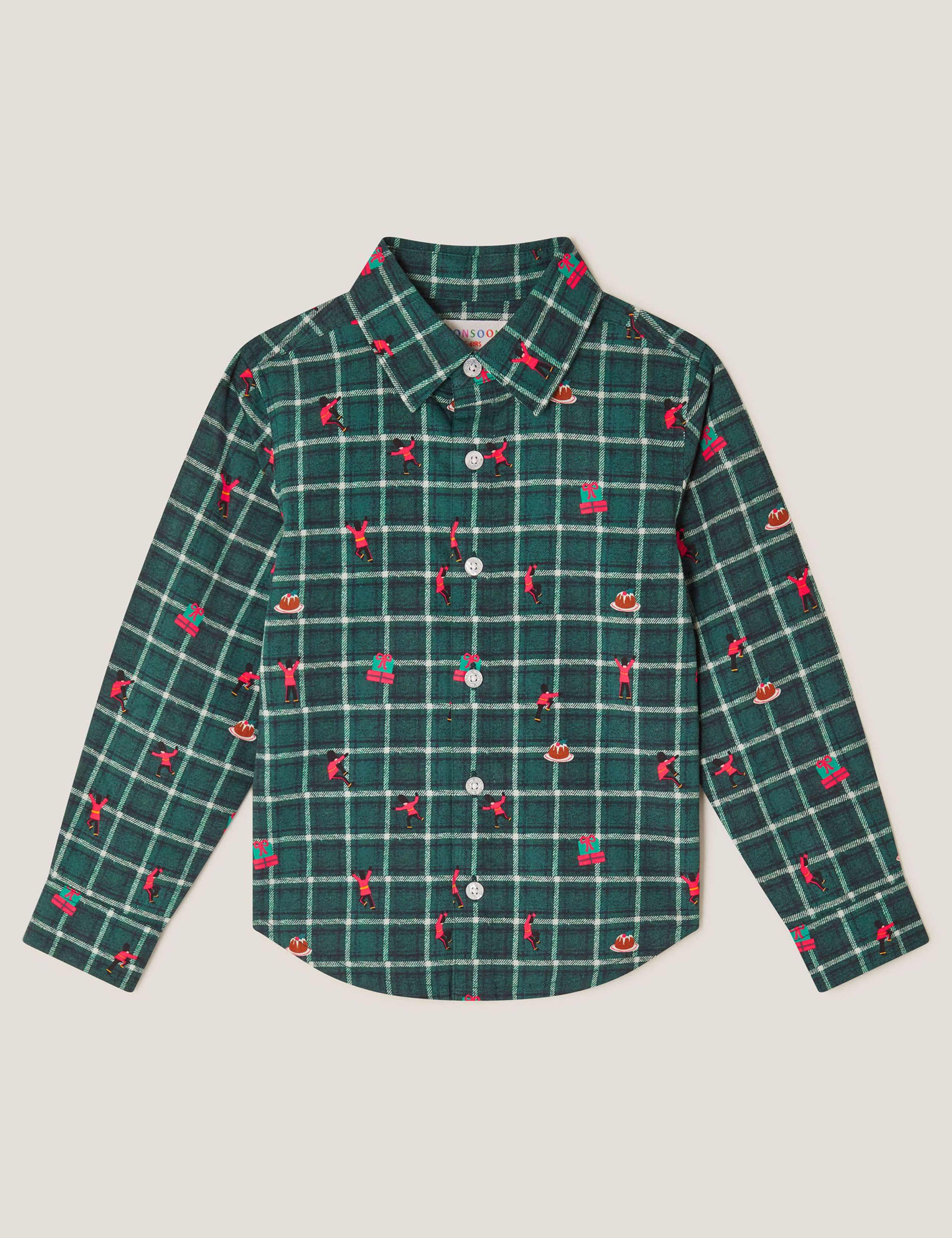 Xmas Printed Check Shirt (2-13 Yrs)