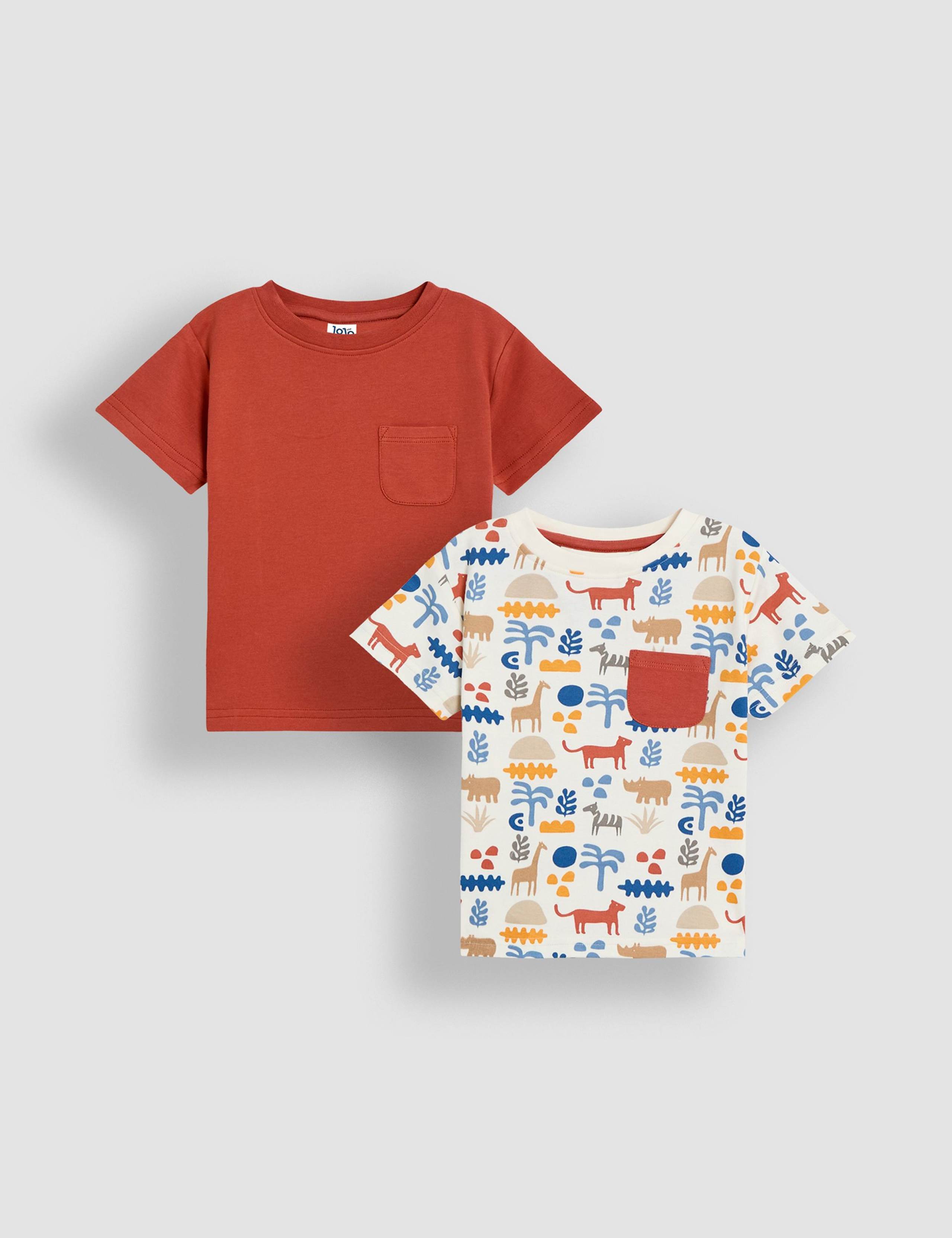 2pk Pure Cotton Safari & Plain T-Shirts (6 Mths - 5 Yrs)