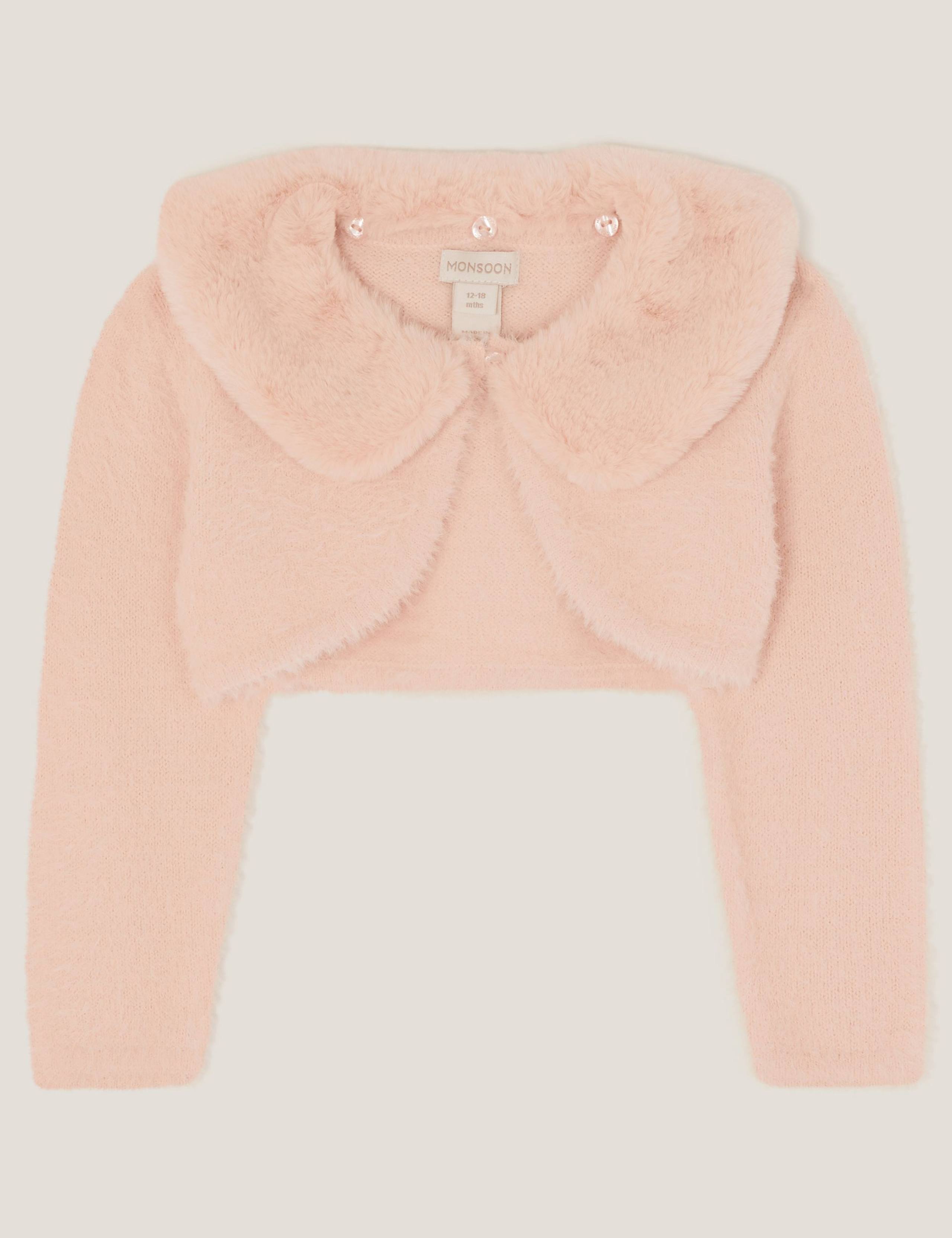 Fuzzy Knitted Detachable Collar Cardigan (0-15 Yrs)