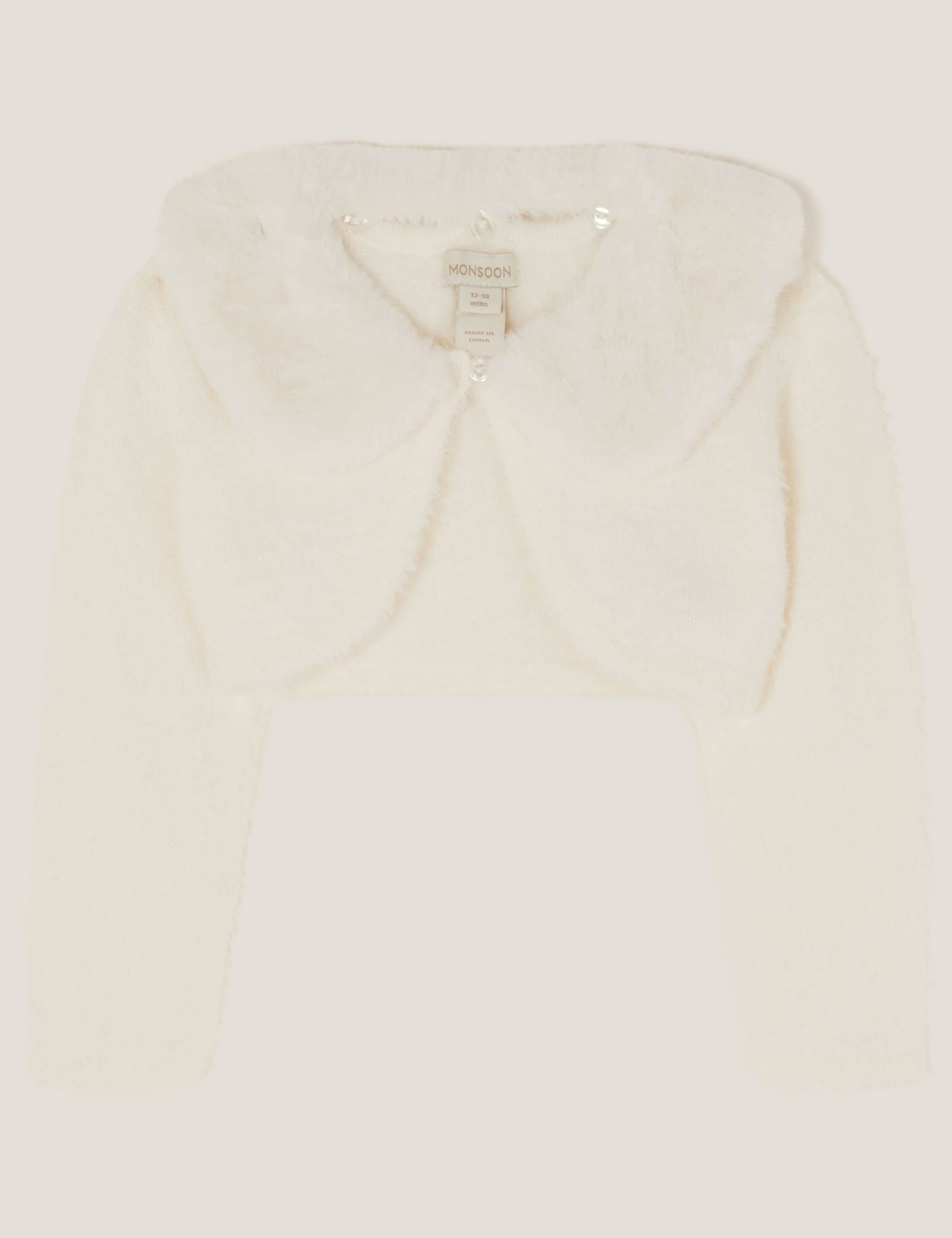 Fuzzy Knitted Detachable Collar Cardigan (0-15 Yrs)