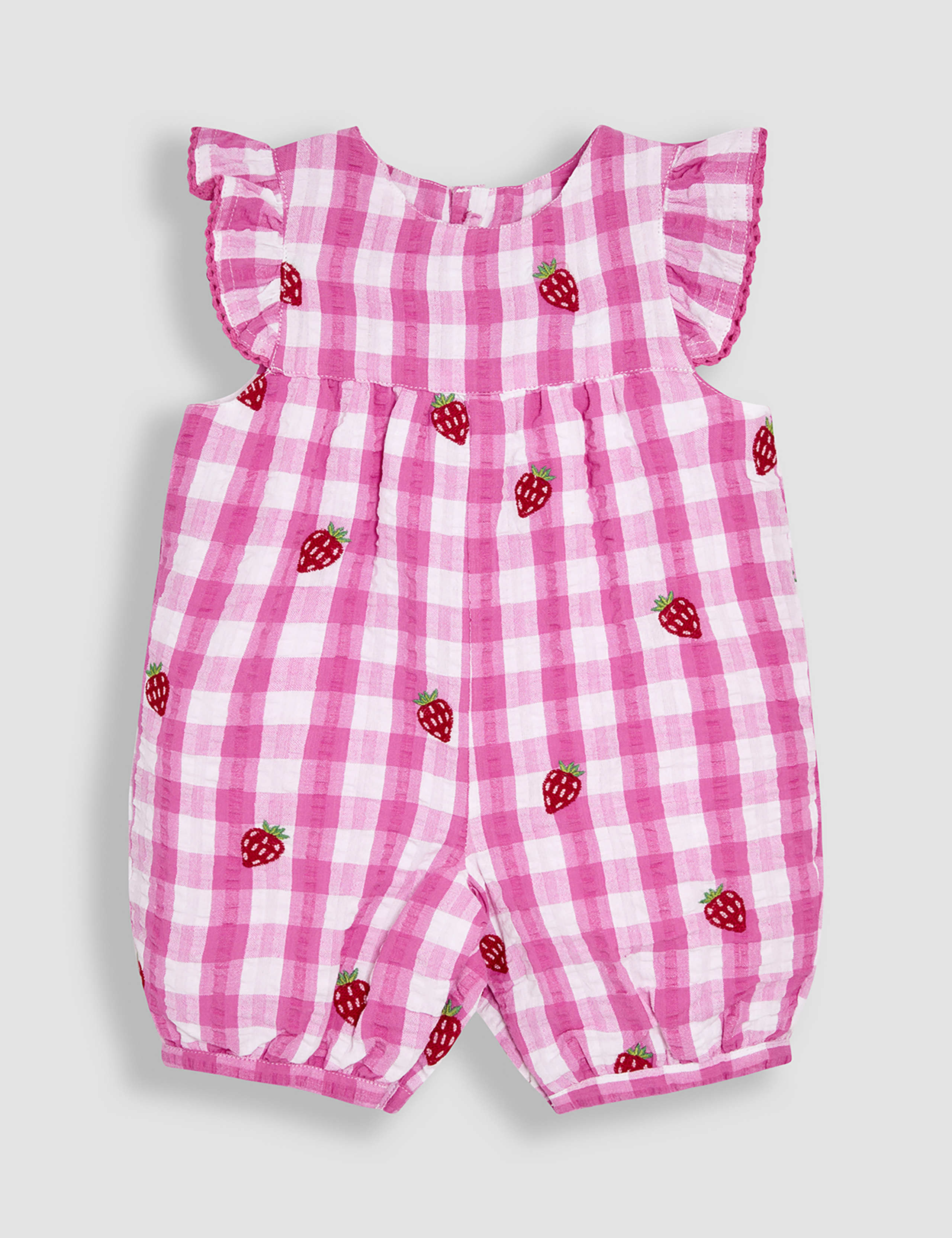 Pure Cotton Strawberry Gingham Romper (0-24 Mths)