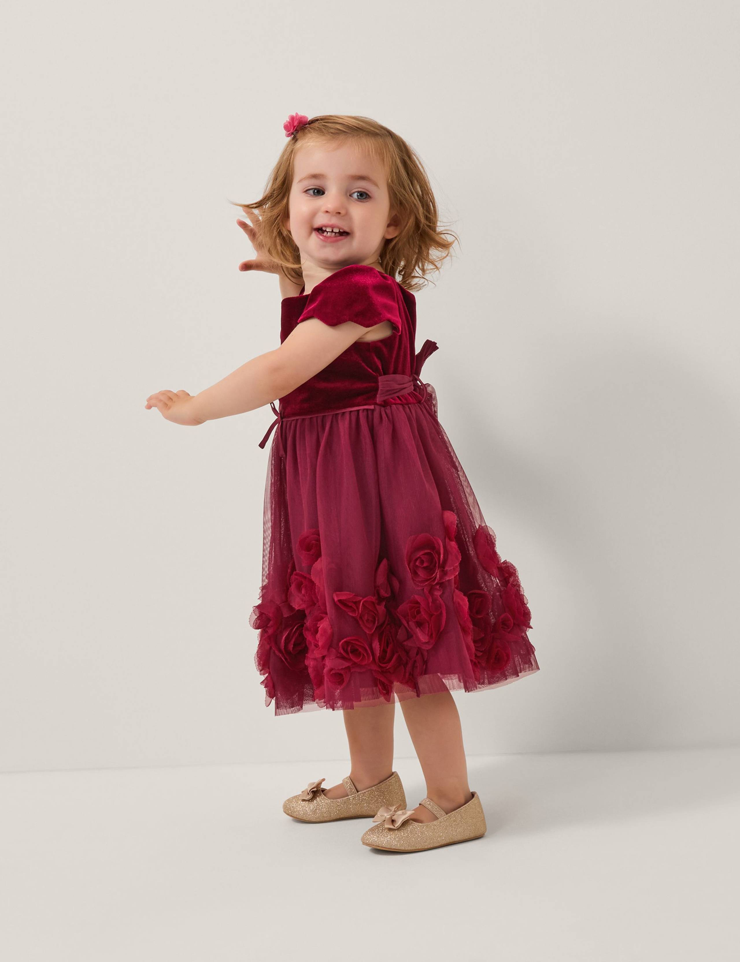 Velvet Tulle 3D Flower Occasion Dress (0-3 Yrs)