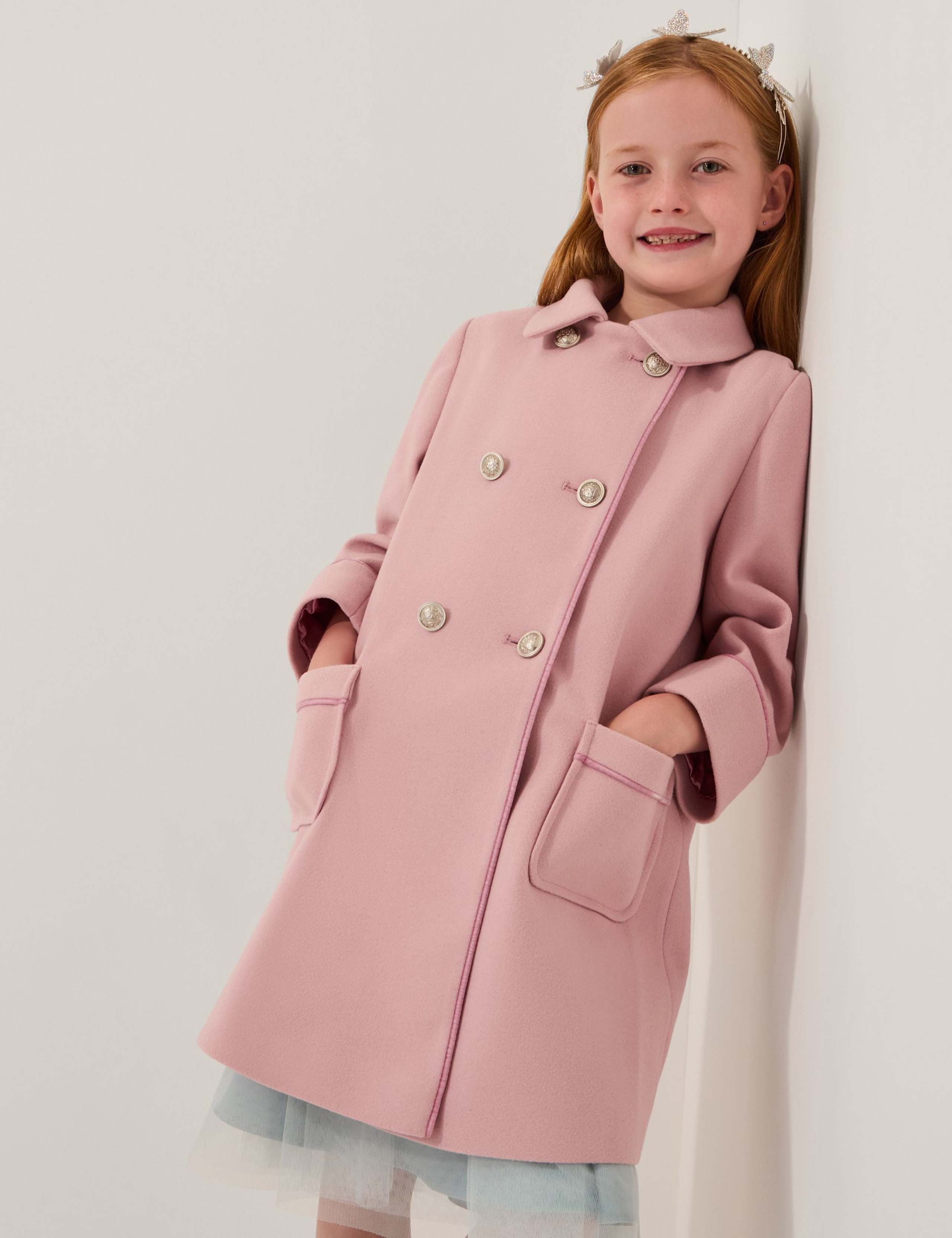 Binding Edge Crest Button Coat (3-13 Yrs)