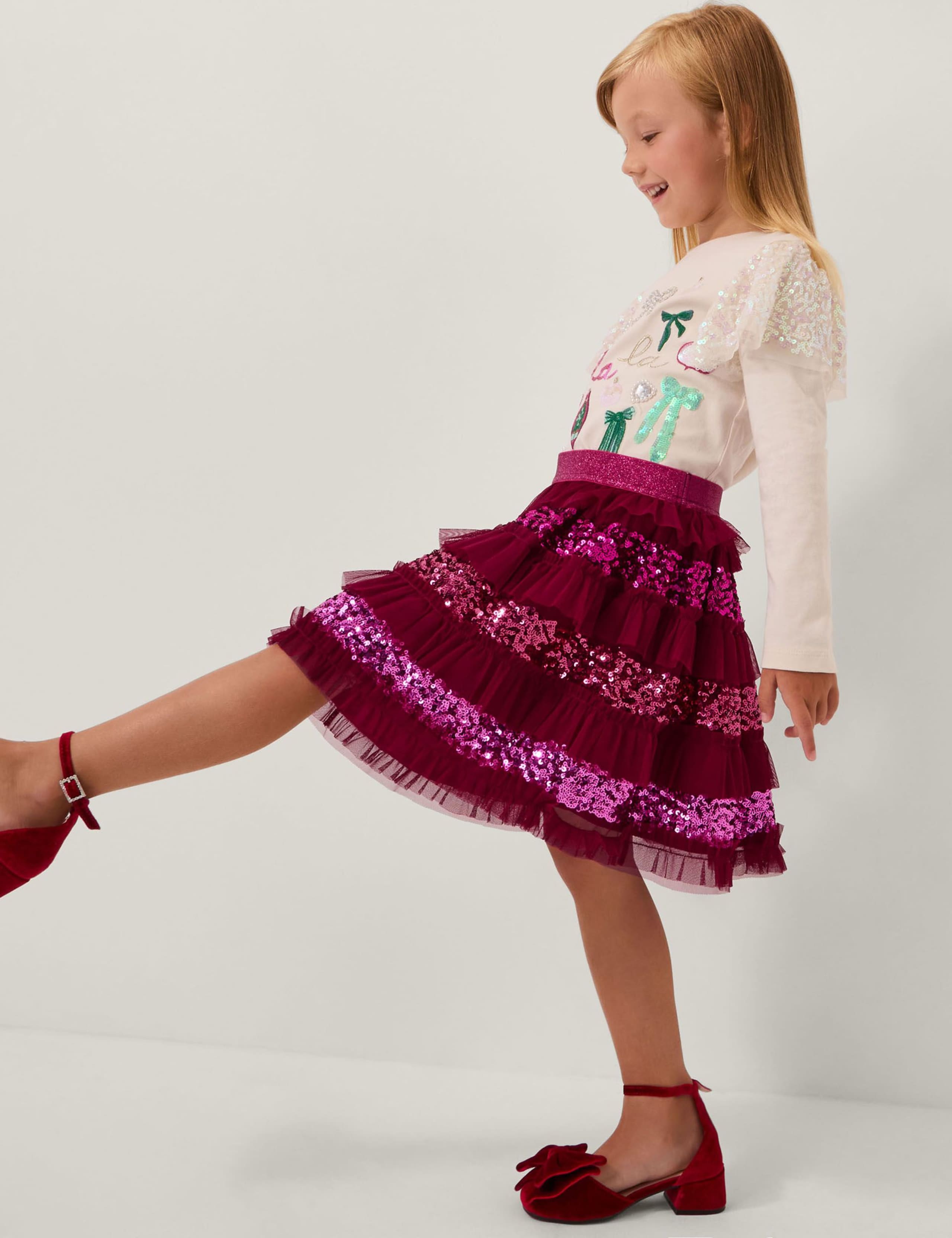 Sequin Tulle Ruffle Tiered Party Skirt (3-13 Yrs)