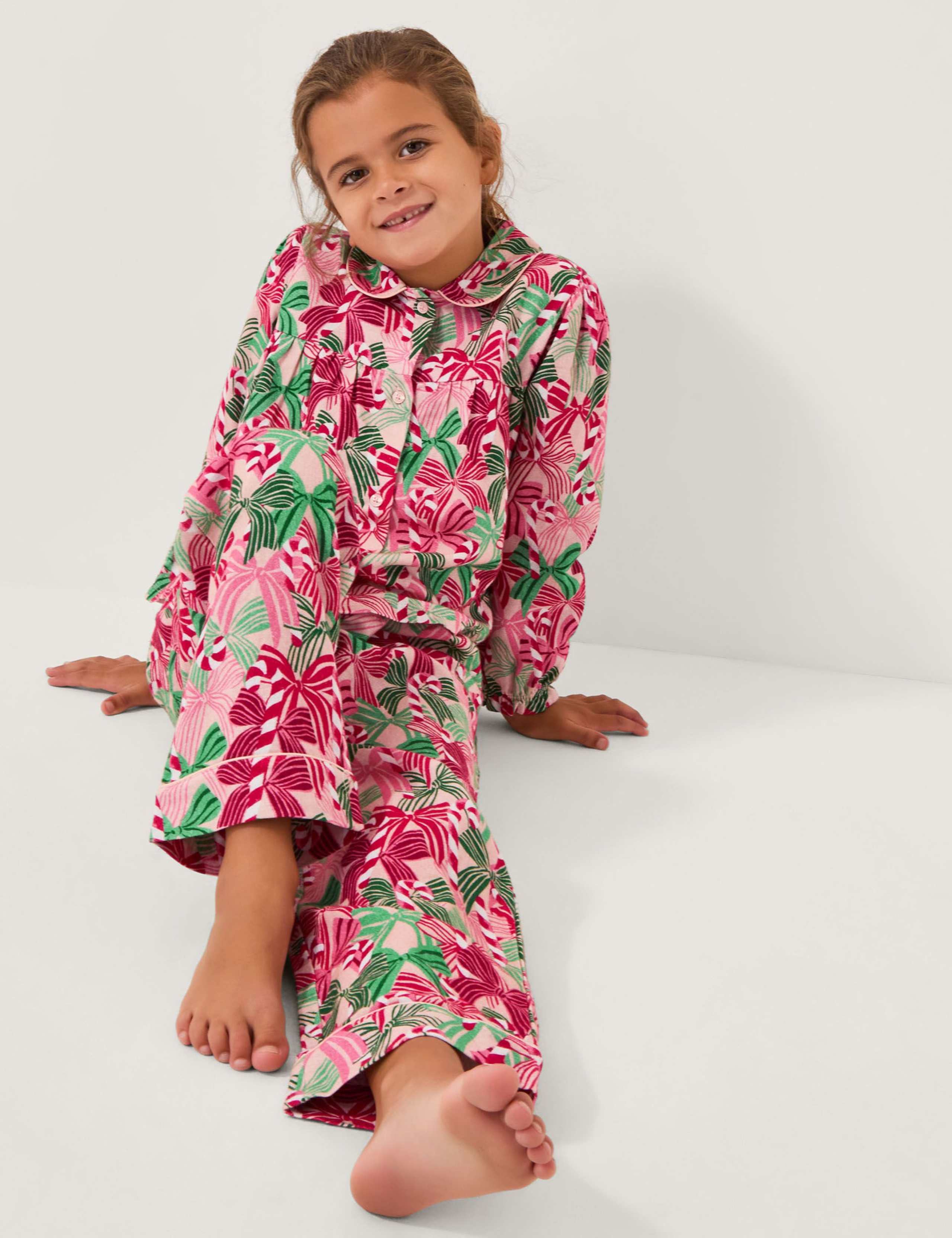 Pure Cotton Bow Candy Cane Print Pyjamas (3-13 Yrs)
