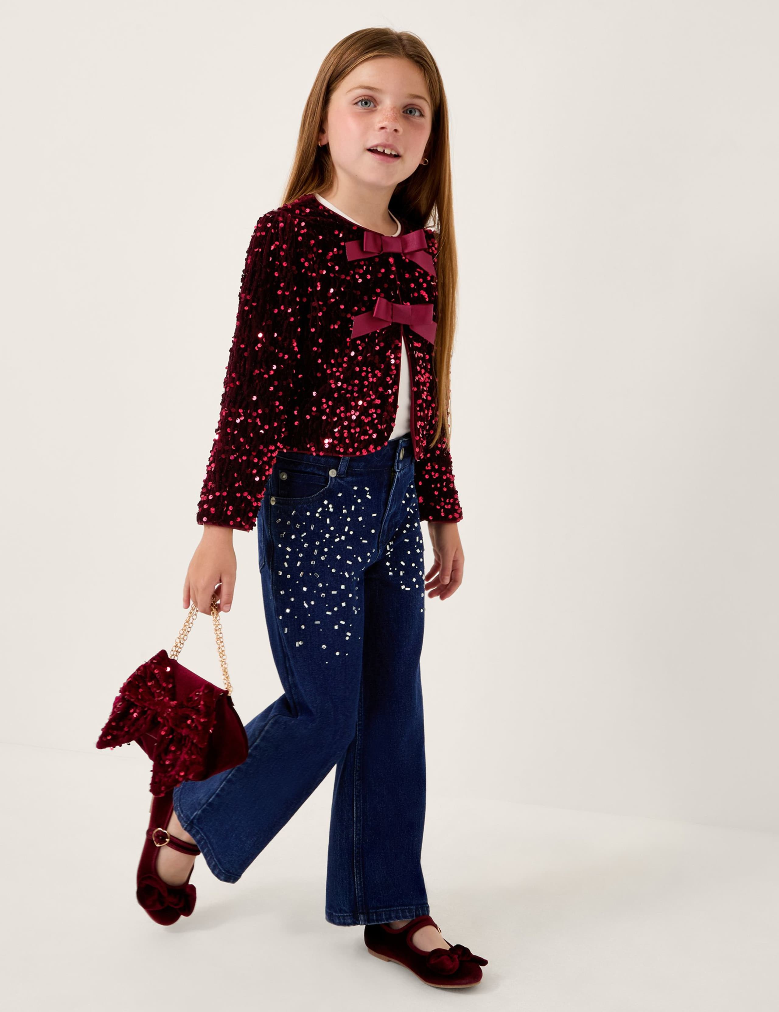 Velvet Sequin Bow Party Jacket (3-15 Yrs)