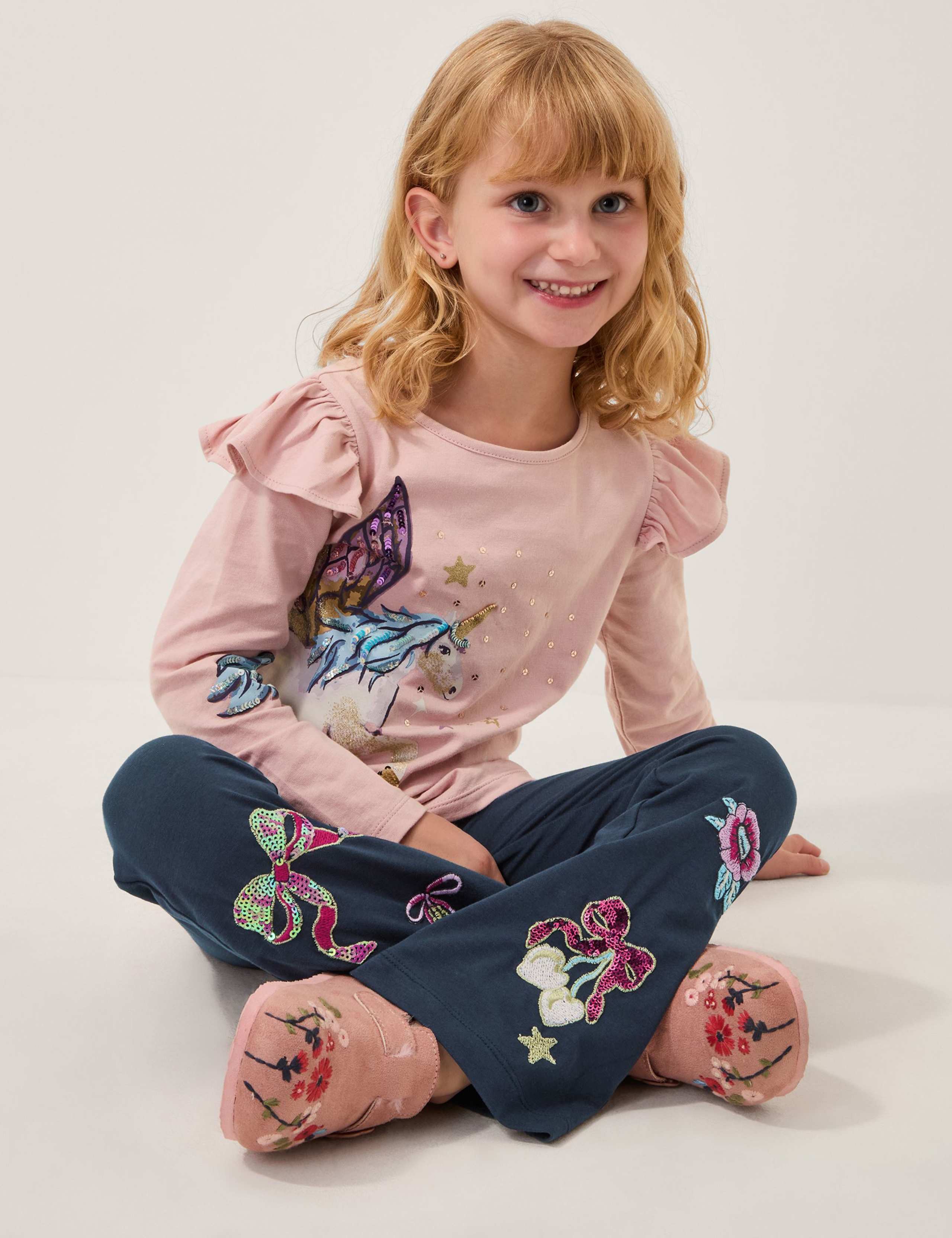 Pure Cotton Unicorn Embellished Top (3-13 Yrs)