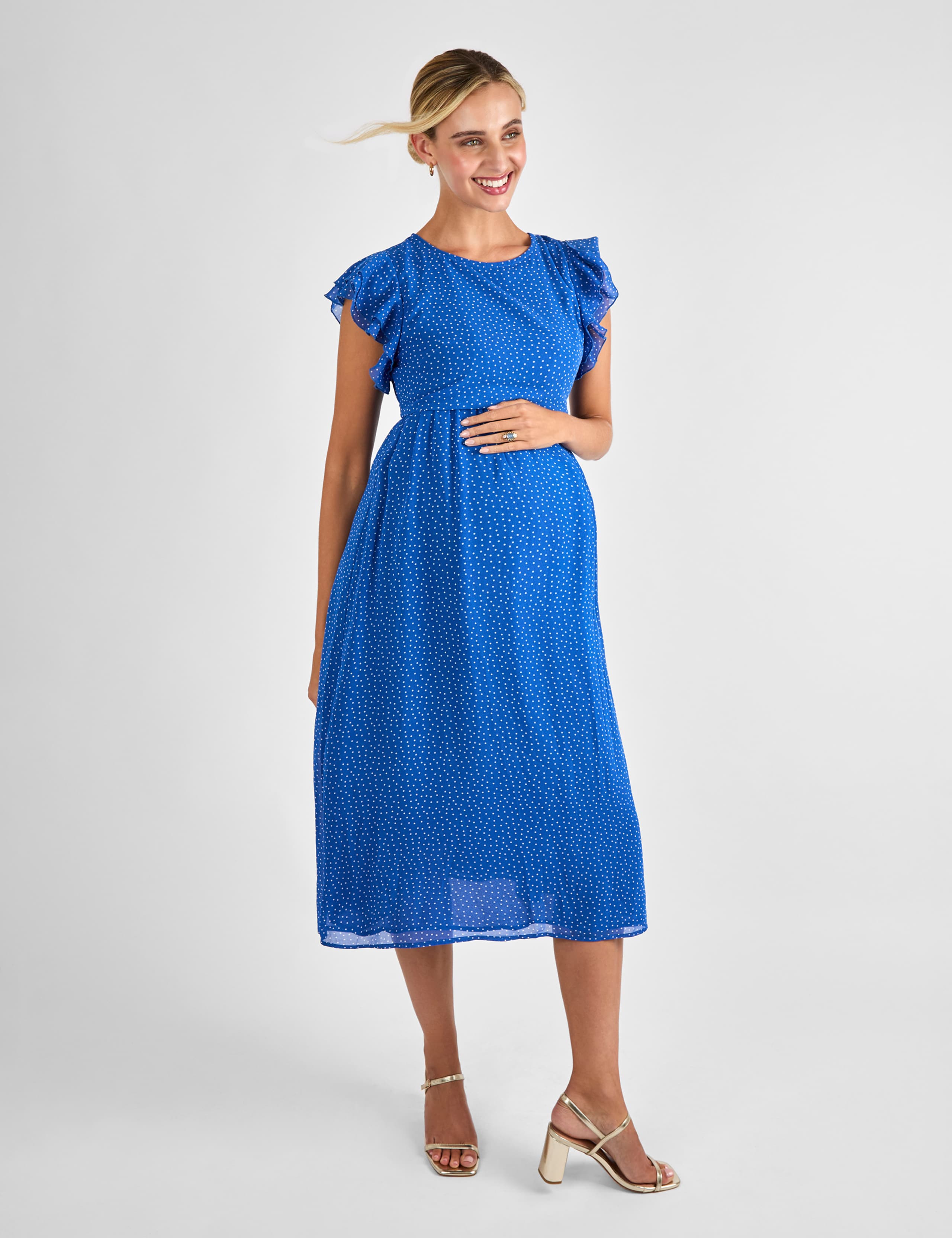 Maternity Polka Dot Midi Waisted Dress