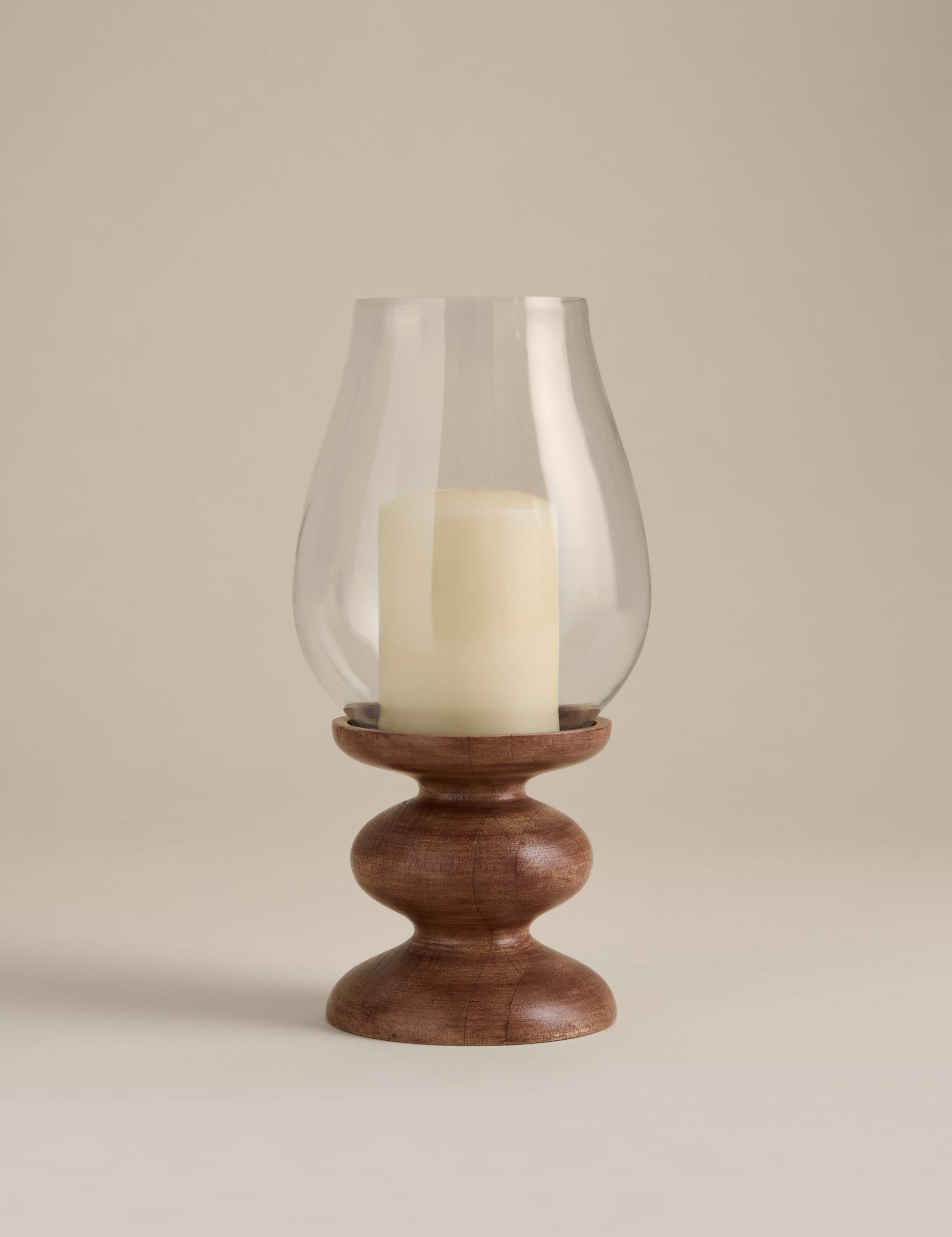 Bobbin Wooden Hurricane Candle Holder