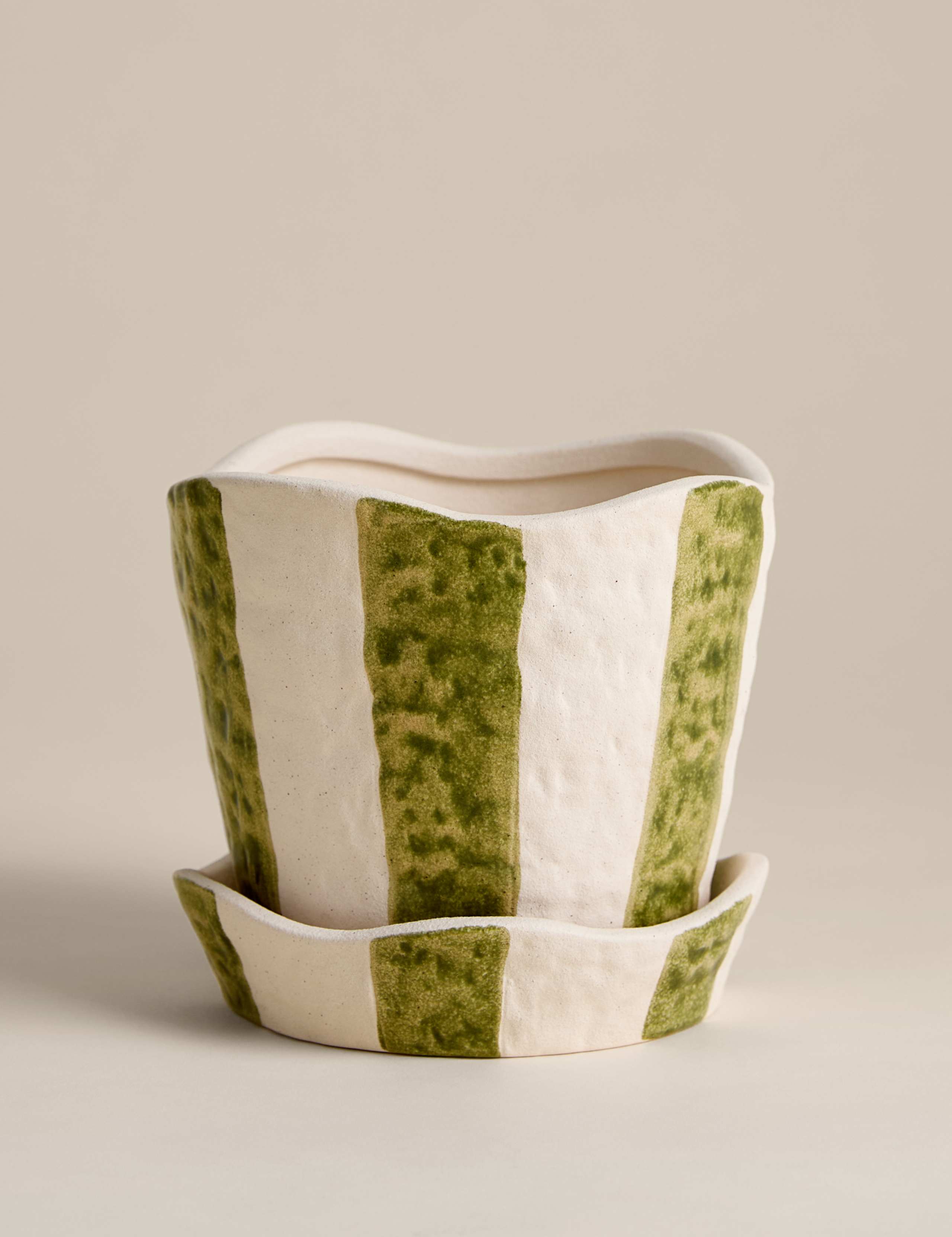 Striped Textured Ceramic Planter