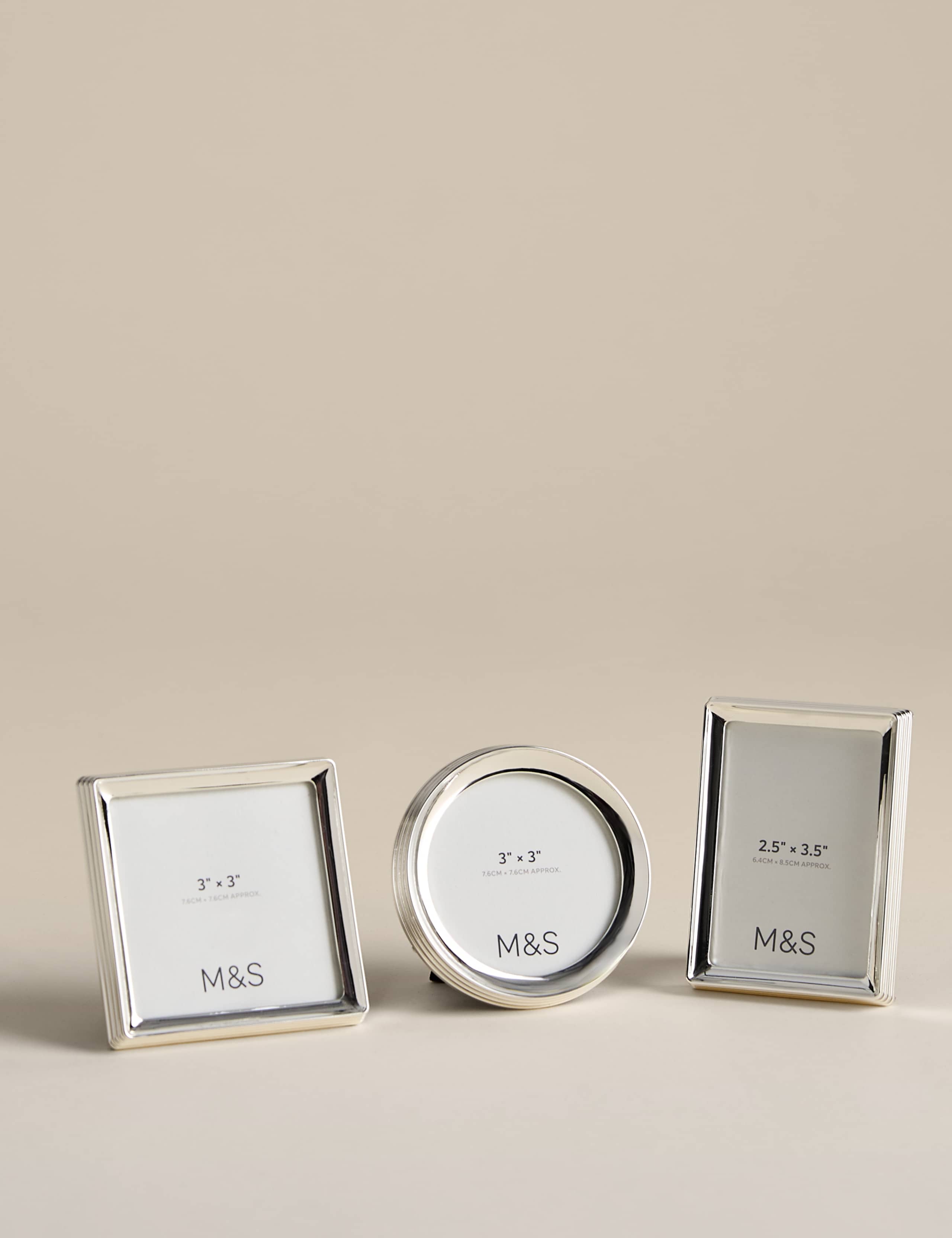 Set of 3 Ribbed Silver Plated Photo Frames