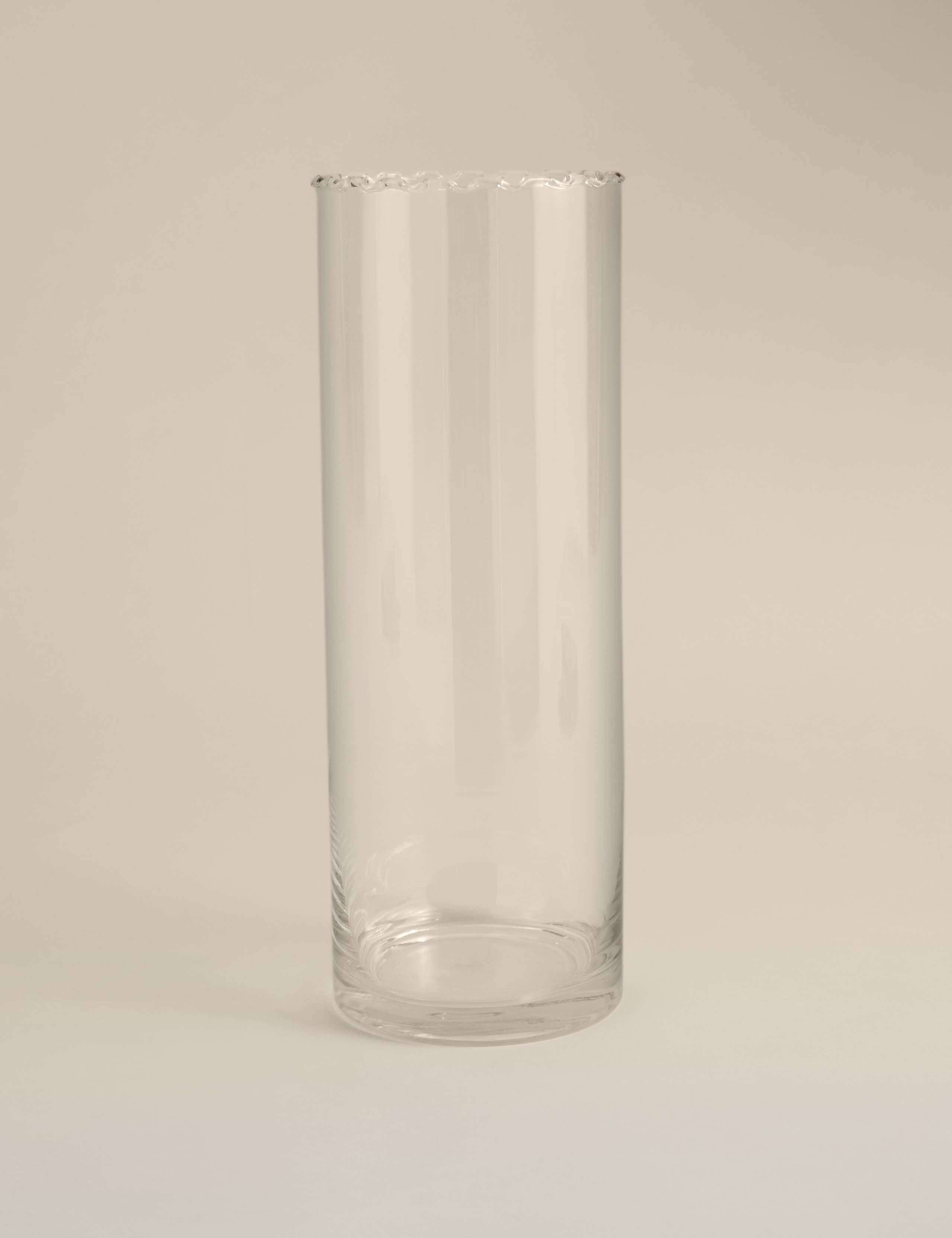 Large Cylinder Frill Top Glass Vase