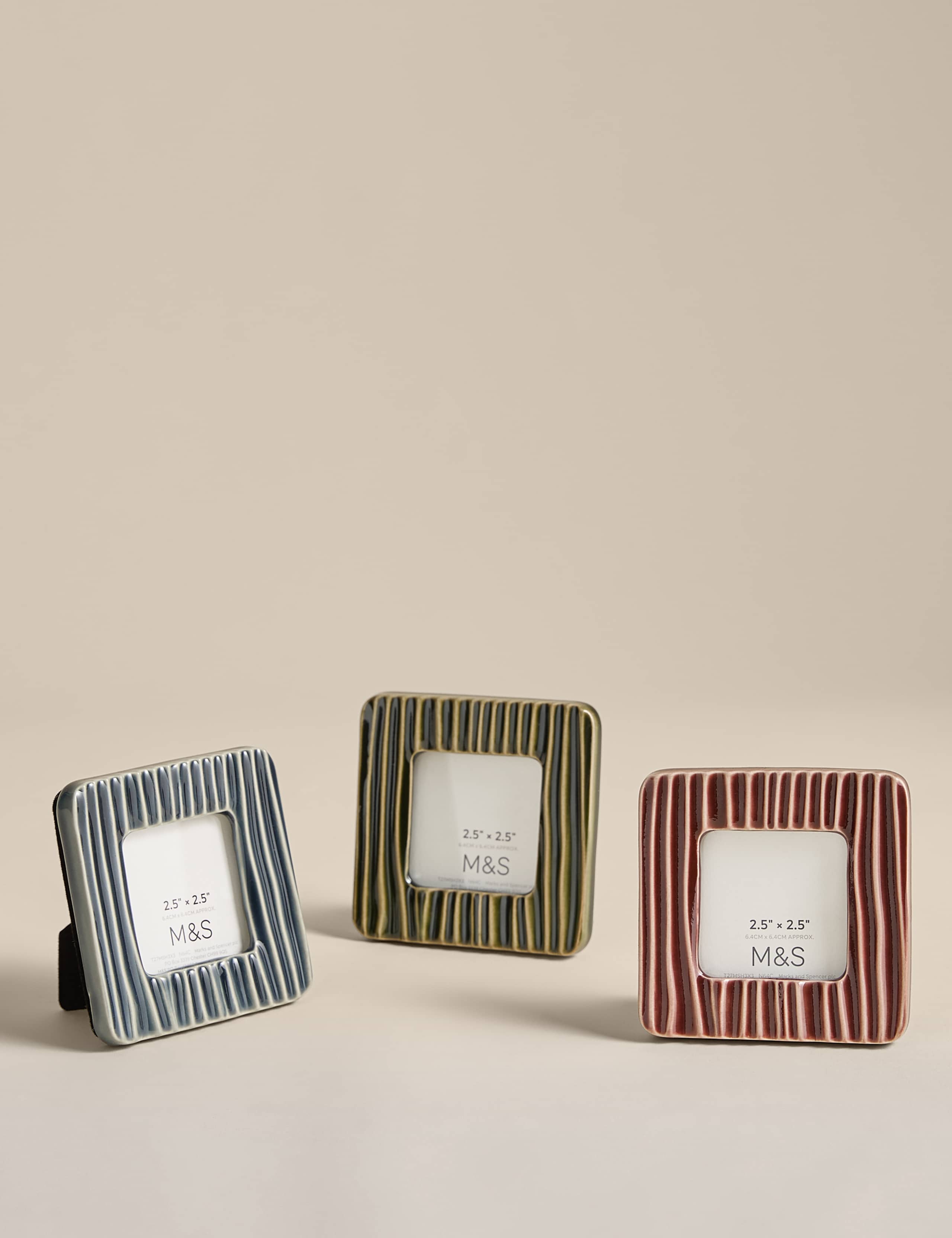 Set of 3 Ceramic Textured Line Photo Frames