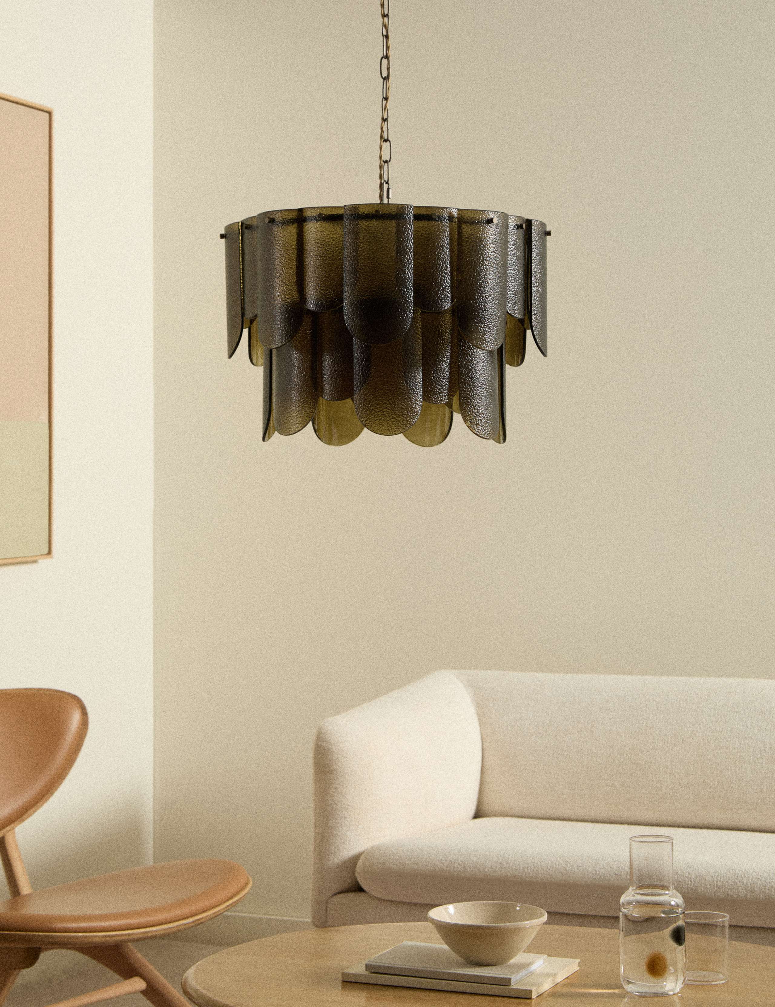 Glass Textured Green Chandelier