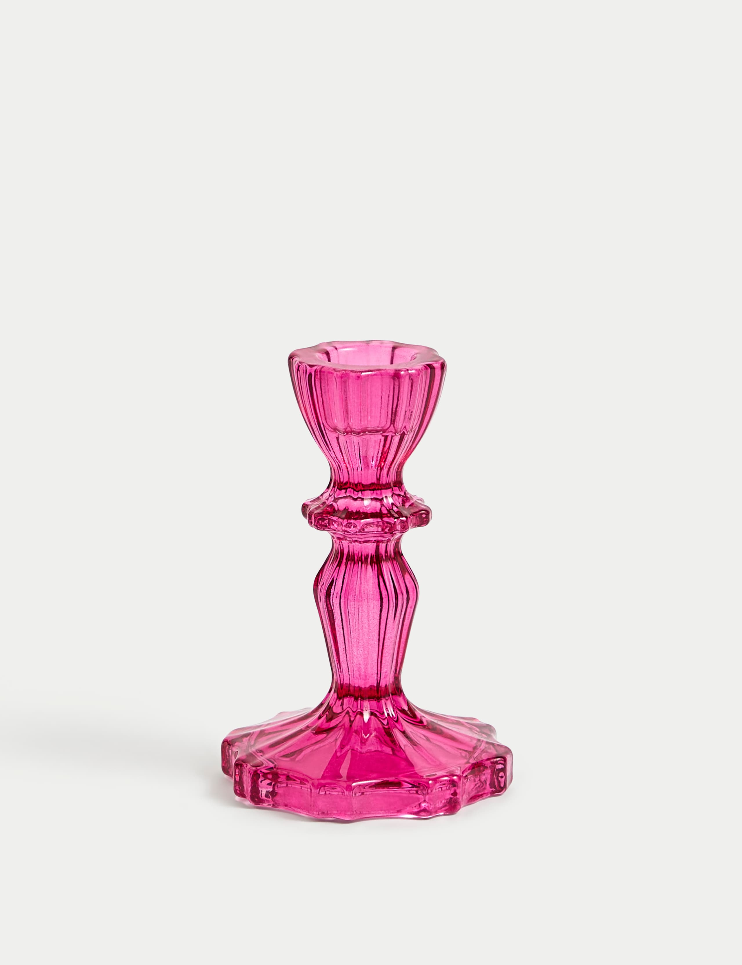 Ridged Glass Dinner Candle Holder