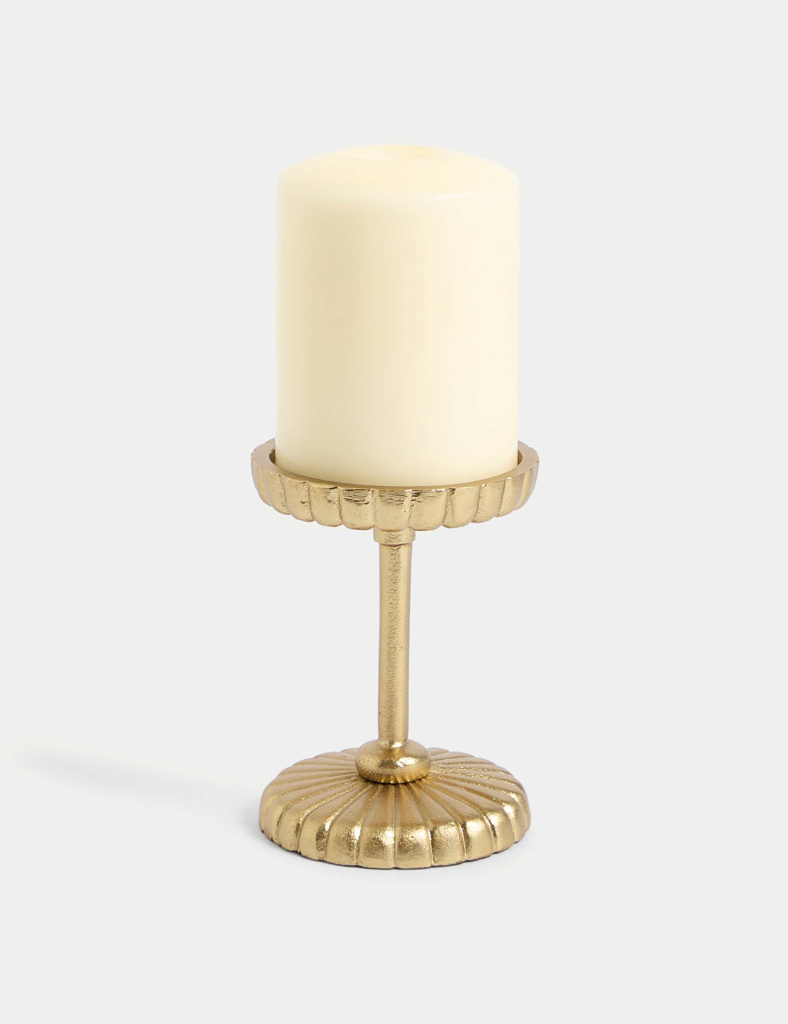 Ridged Metal Pillar Candle Holder
