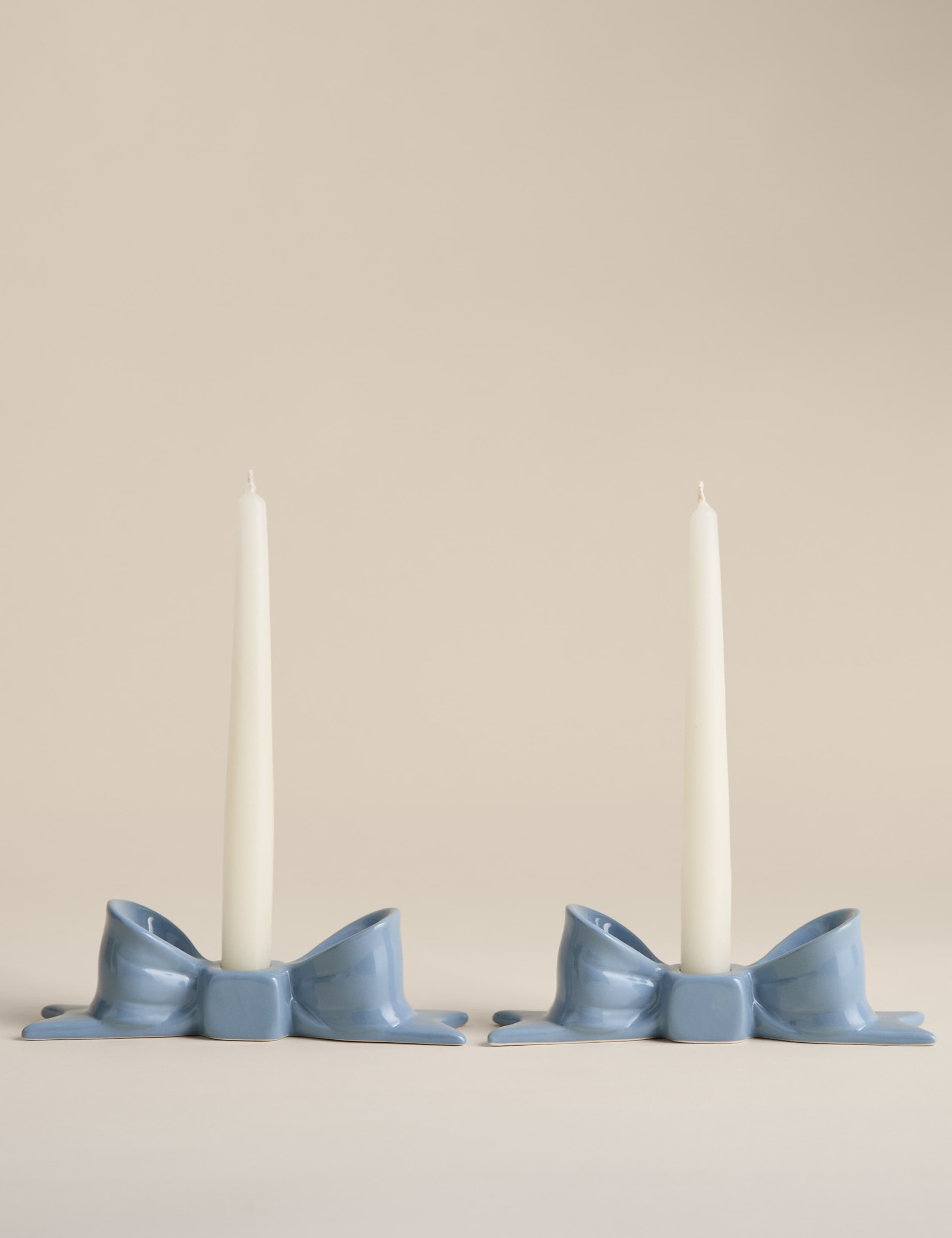 2pk Bow Ceramic Dinner Candle Holders