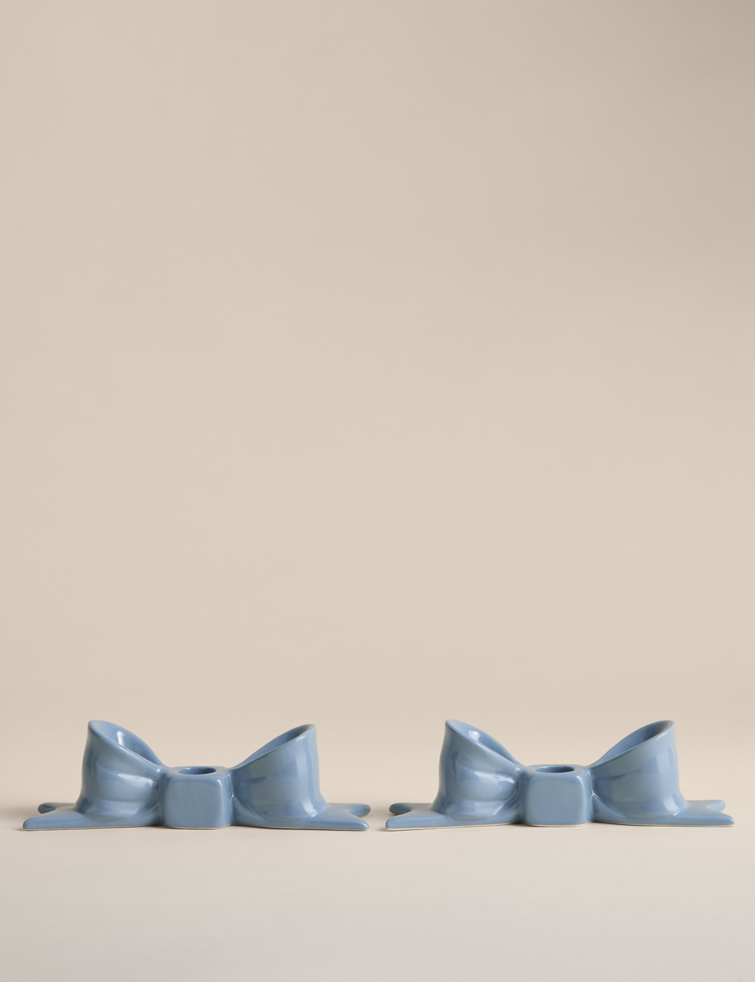 2pk Bow Ceramic Dinner Candle Holders